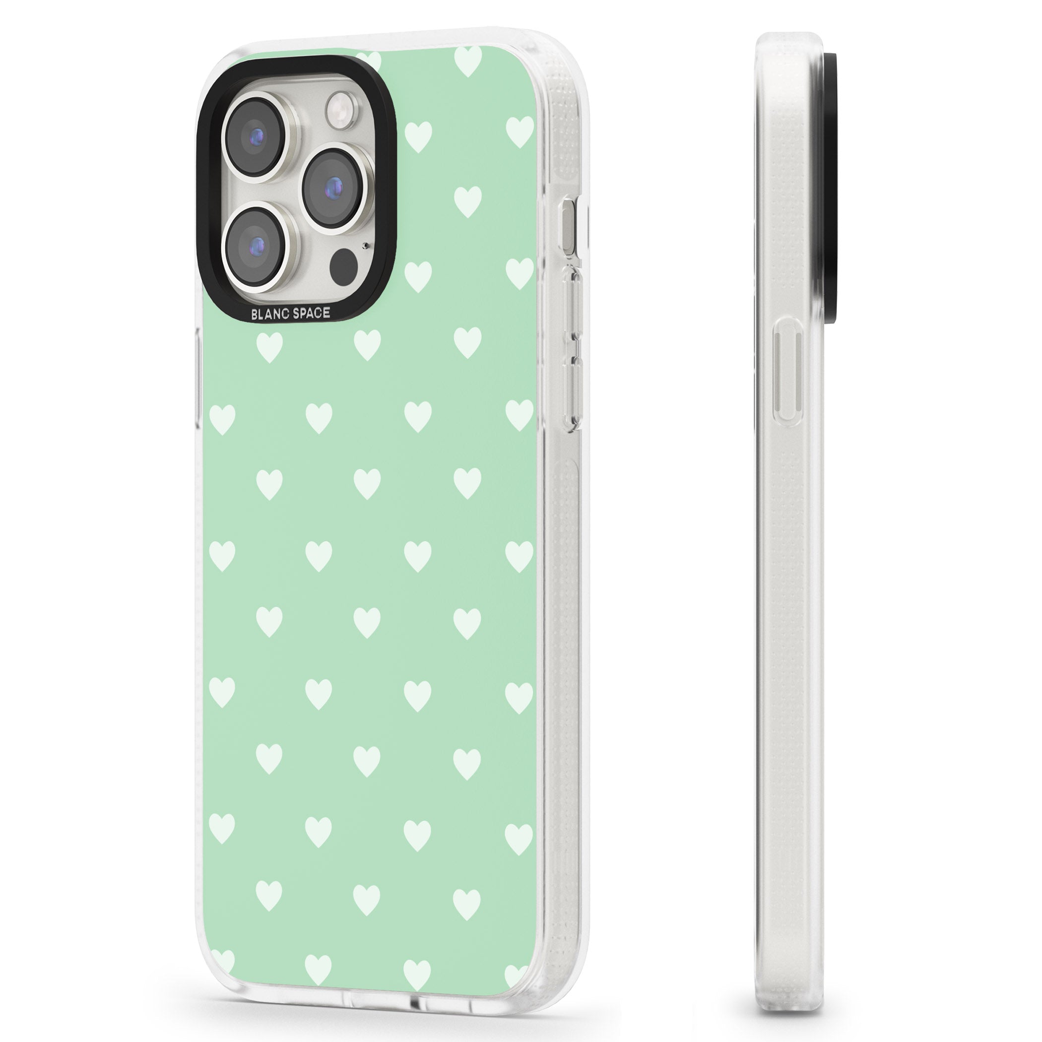 Small Heart Pattern: Green iPhone 15 Pro Max / 15 Pro / 14 Pro Max / 14 Pro / 13 Pro Clear Case Impact Air - Blanc Space