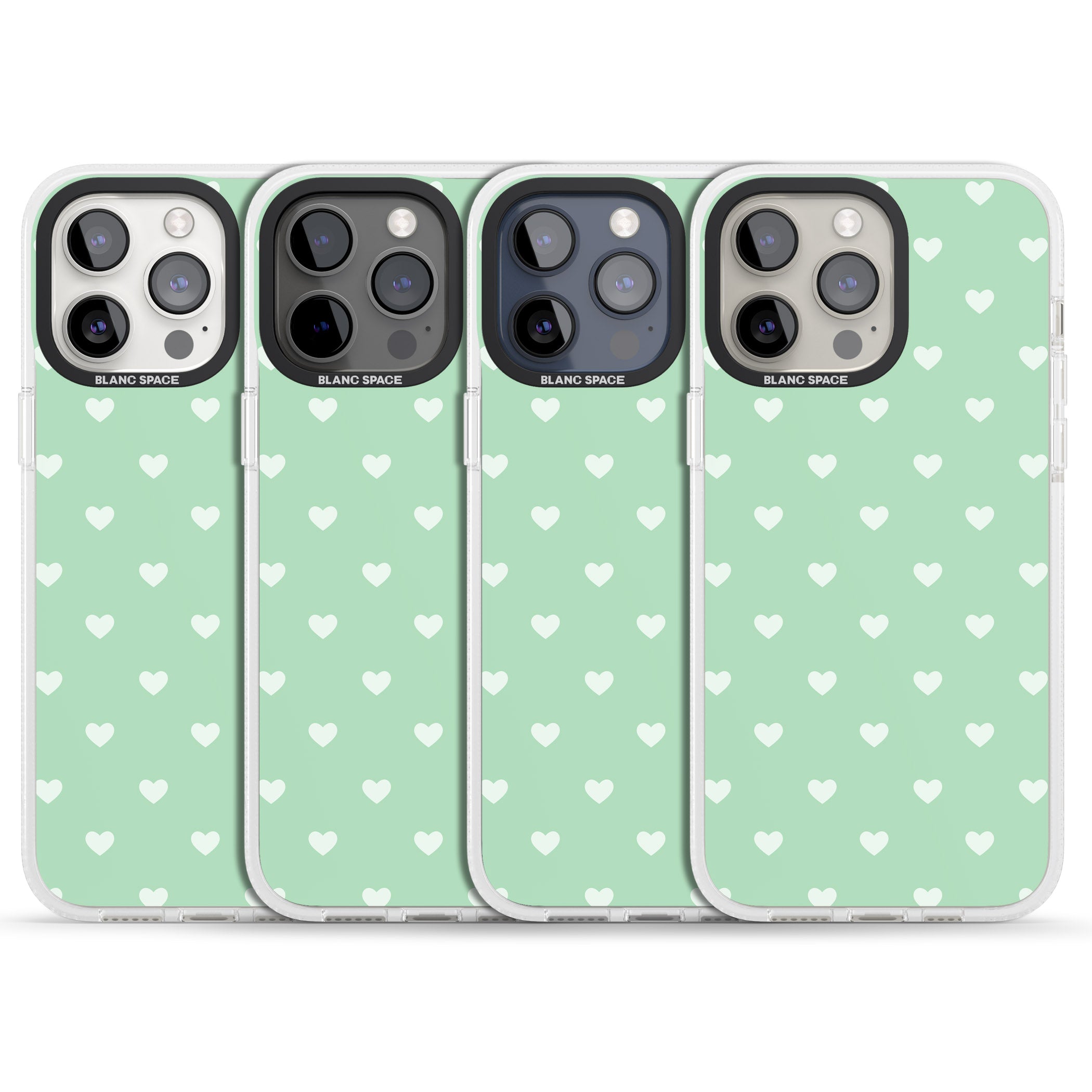 Small Heart Pattern: Green iPhone 15 Pro Max / 15 Pro / 14 Pro Max / 14 Pro / 13 Pro Clear Case Impact Air - Blanc Space