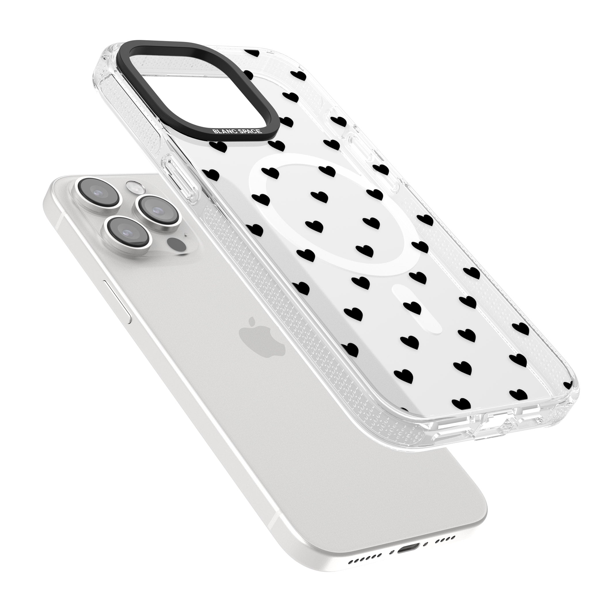 Small Heart Pattern: White & iPhone 15 Pro Max / 15 Pro / 14 Pro Max / 14 Pro / 13 Pro Clear Case Impact Air - Blanc Space