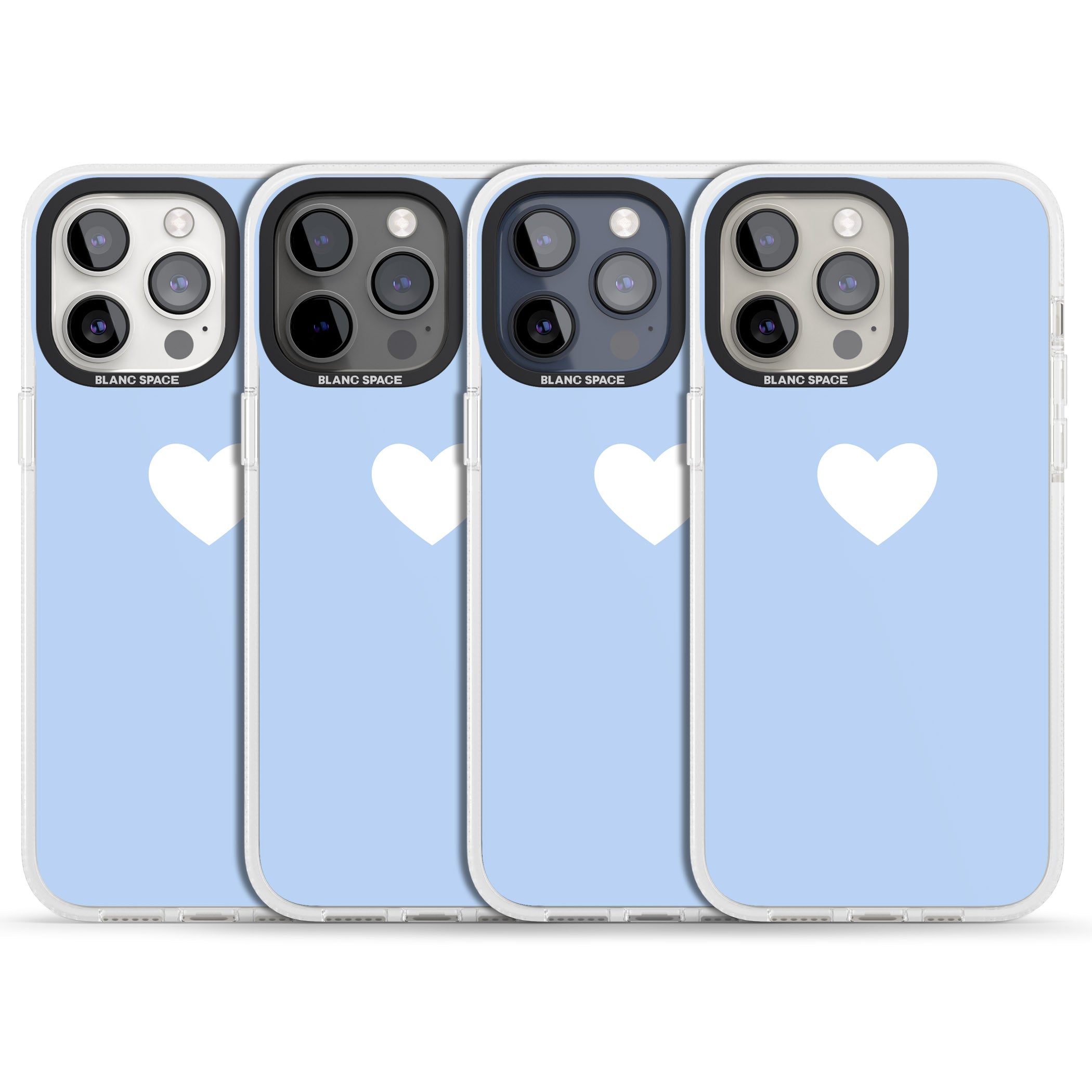 Single Heart Design: White & Baby Blue iPhone 15 Pro Max / 15 Pro / 14 Pro Max / 14 Pro / 13 Pro Clear Case Impact Air - Blanc Space