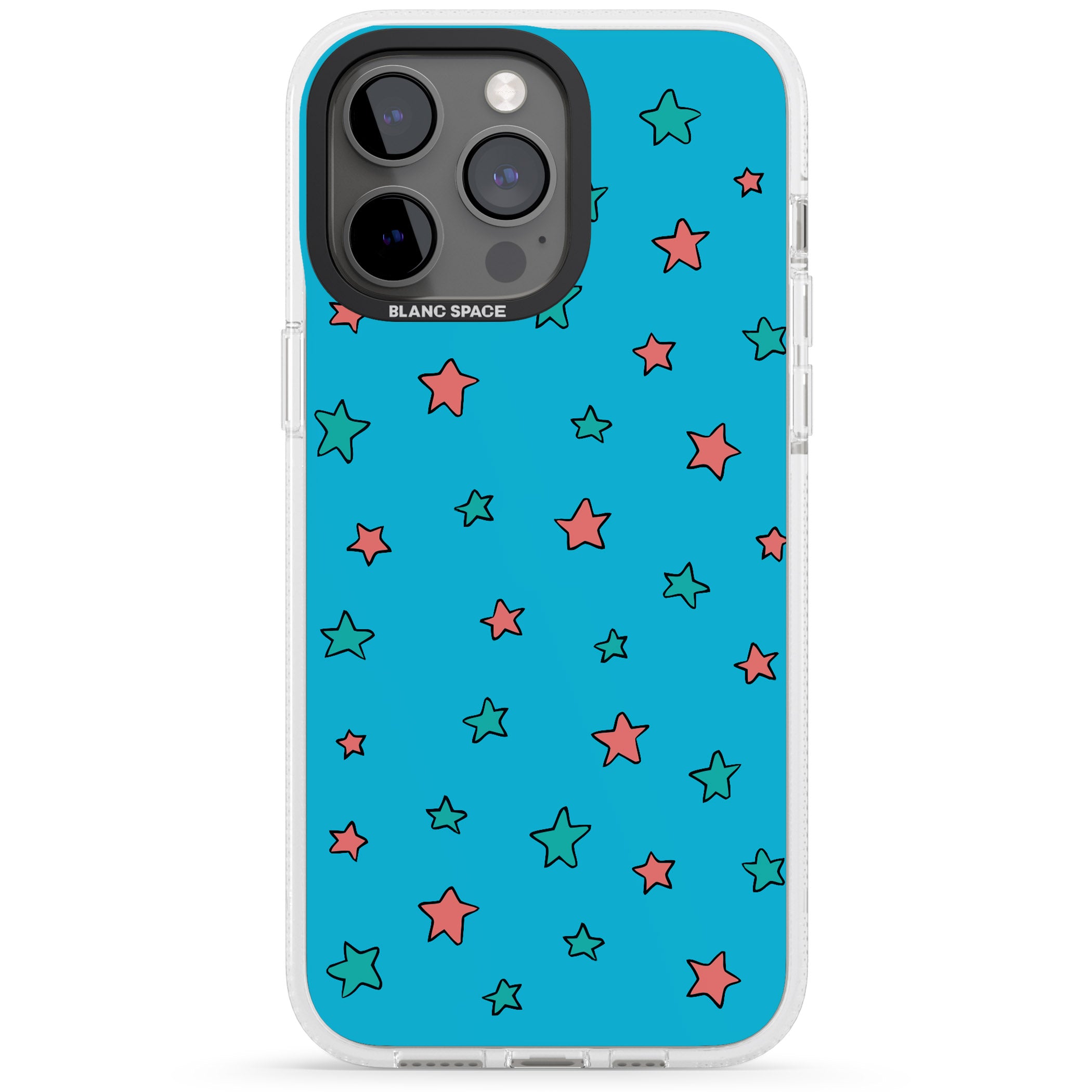 Blue Heartstopper Stars Pattern iPhone 15 Pro Max / 15 Pro / 14 Pro Max / 14 Pro / 13 Pro Clear Case Impact Air - Blanc Space