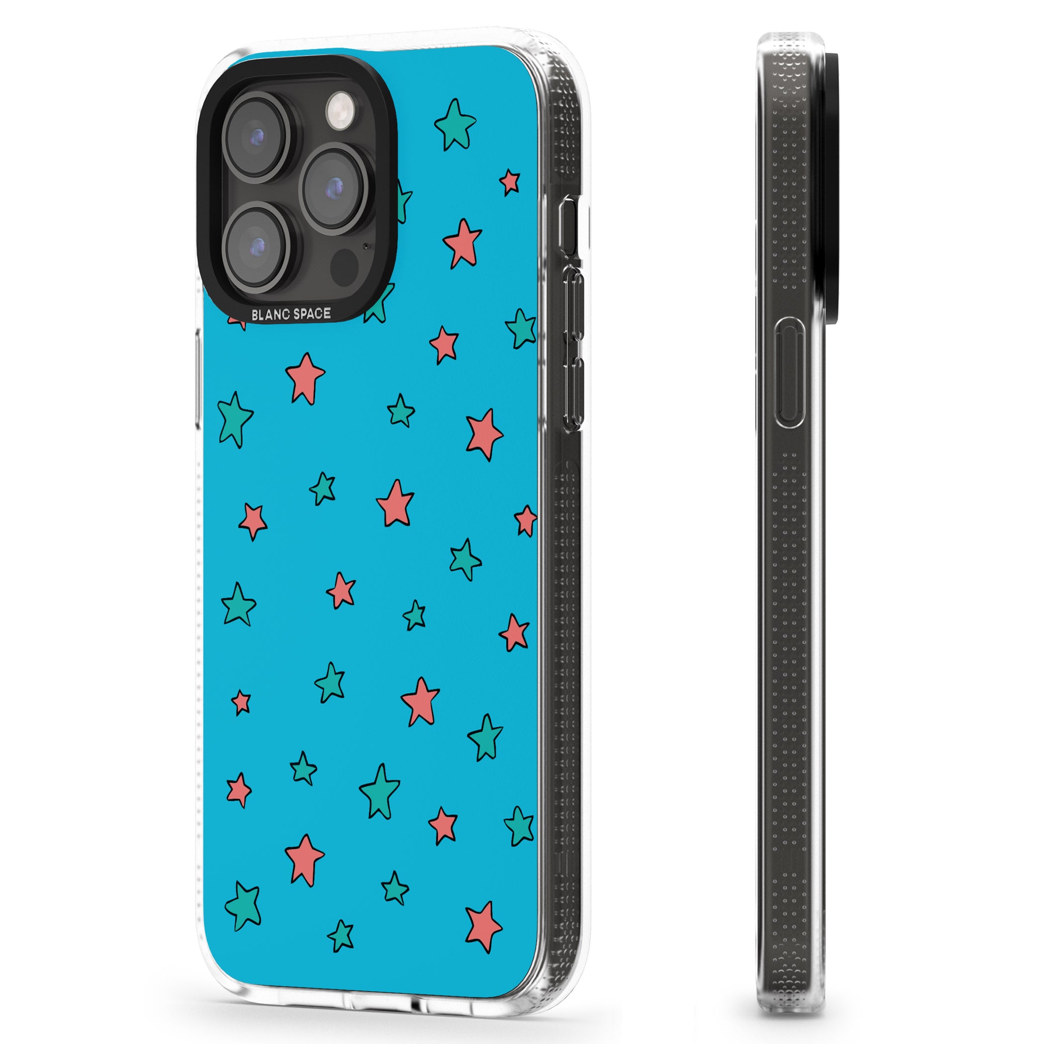 Blue Heartstopper Stars Pattern iPhone 15 Pro Max / 15 Pro / 14 Pro Max / 14 Pro / 13 Pro Clear Case Impact Air - Blanc Space