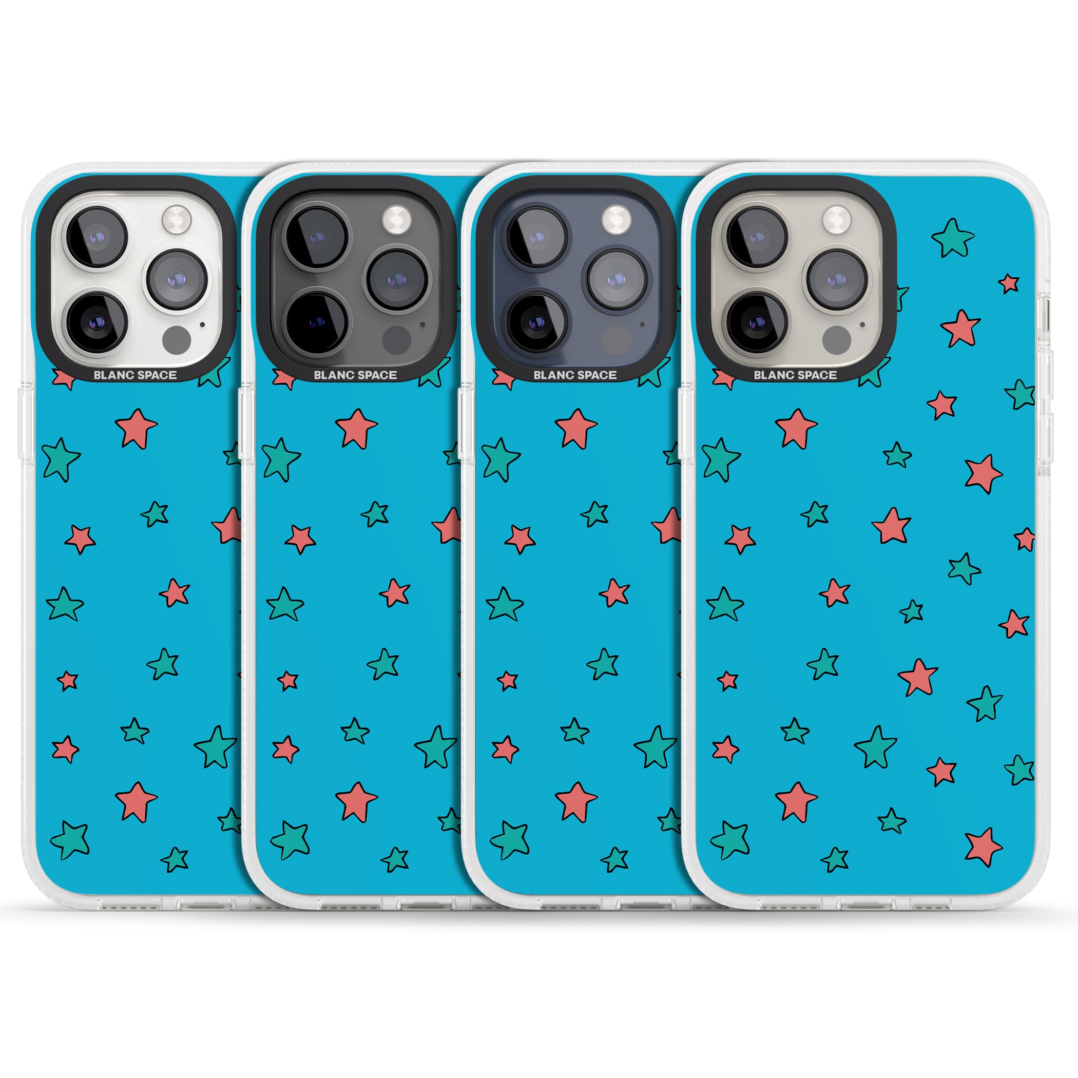 Blue Heartstopper Stars Pattern iPhone 15 Pro Max / 15 Pro / 14 Pro Max / 14 Pro / 13 Pro Clear Case Impact Air - Blanc Space