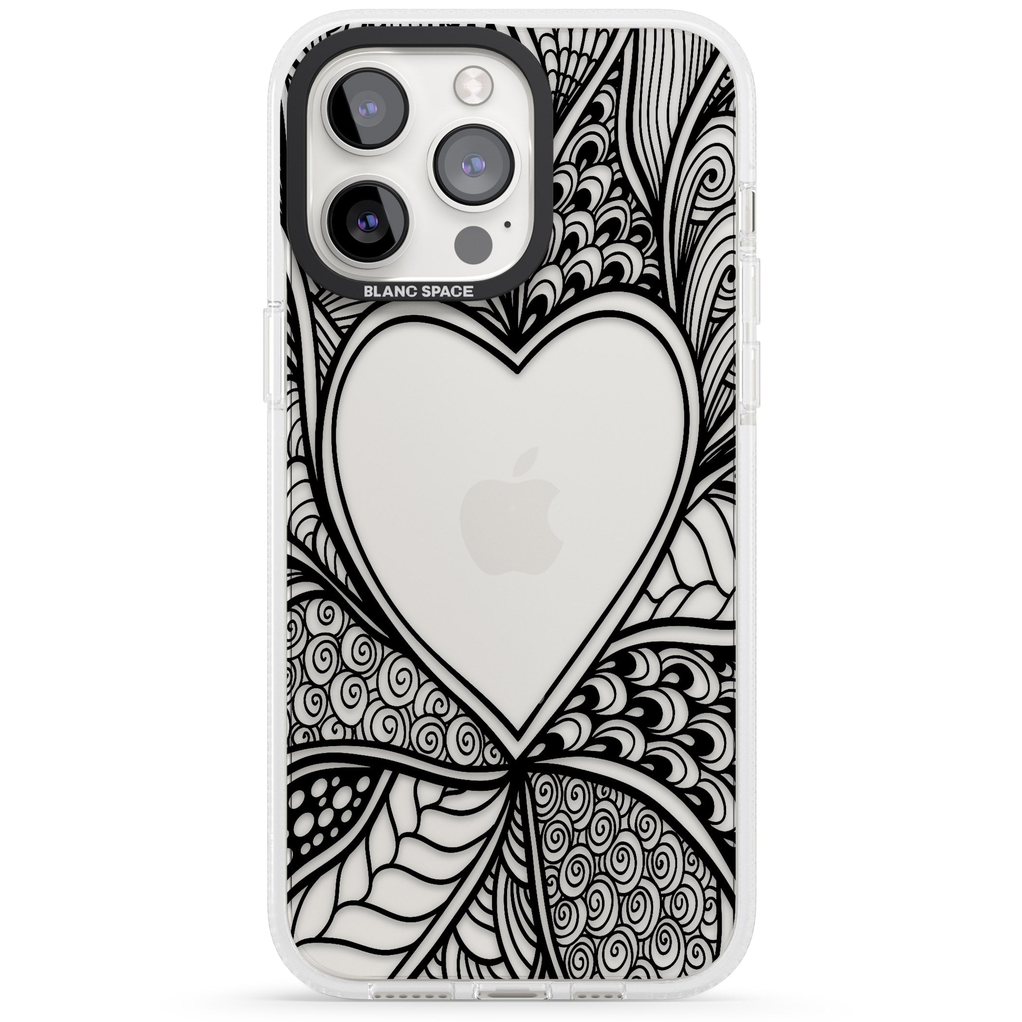 Black Henna Heart iPhone 15 Pro Max / 15 Pro / 14 Pro Max / 14 Pro / 13 Pro Clear Case Impact Air - Blanc Space