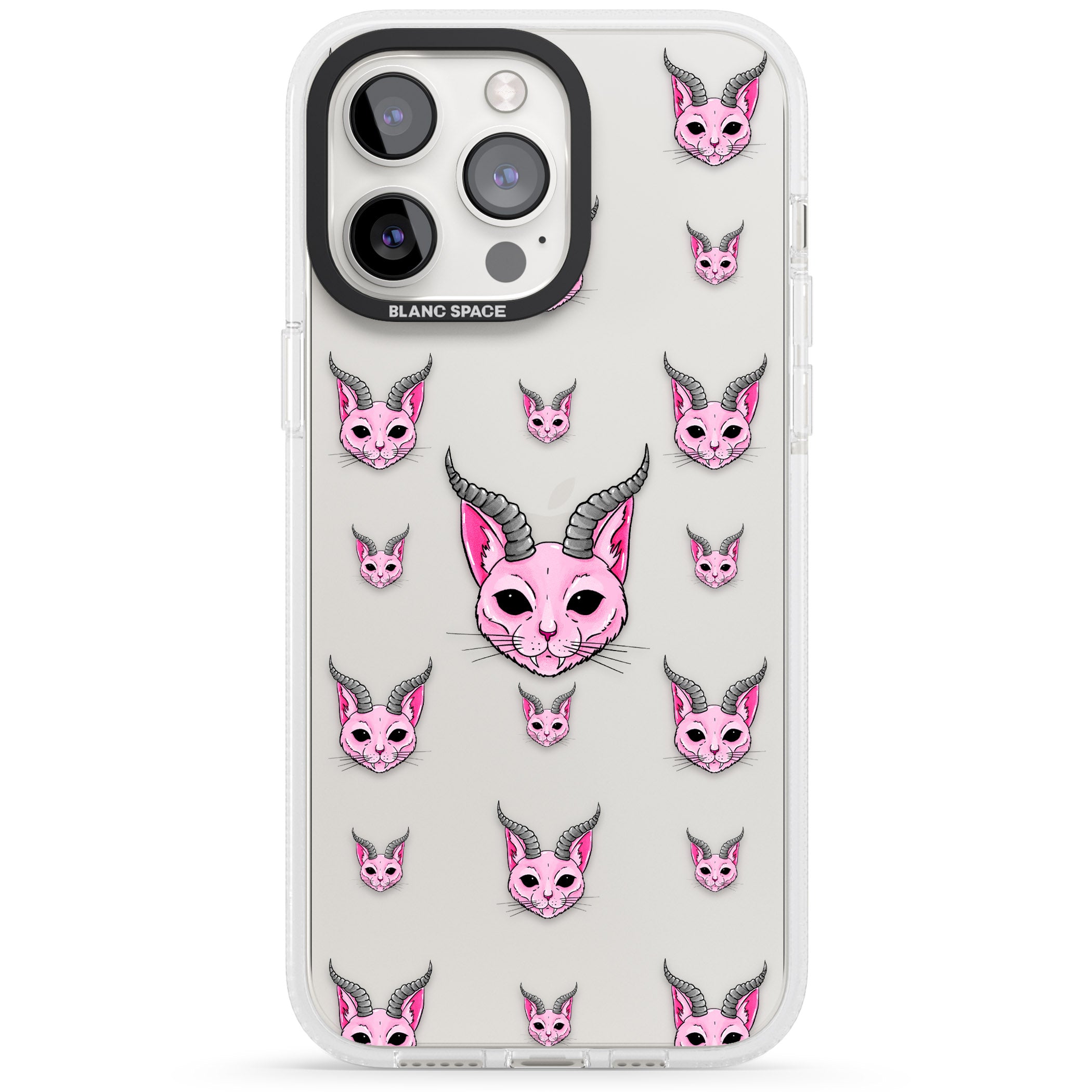 Demon Cat Pattern iPhone 15 Pro Max / 15 Pro / 14 Pro Max / 14 Pro / 13 Pro Clear Case Impact Air - Blanc Space
