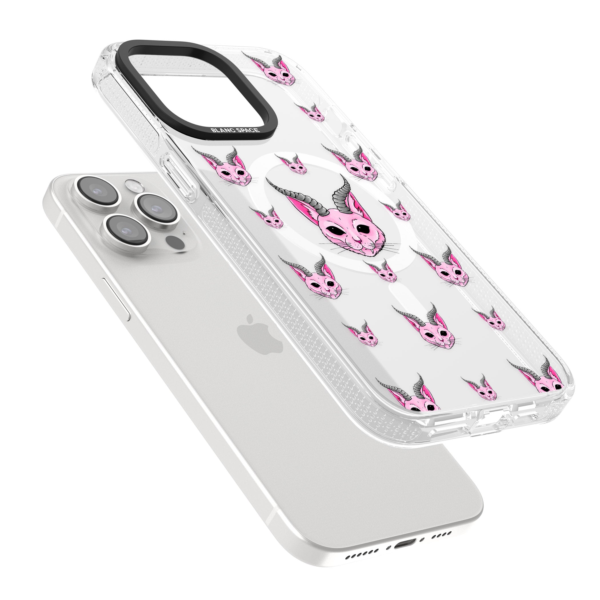 Demon Cat Pattern iPhone 15 Pro Max / 15 Pro / 14 Pro Max / 14 Pro / 13 Pro Clear Case Impact Air - Blanc Space