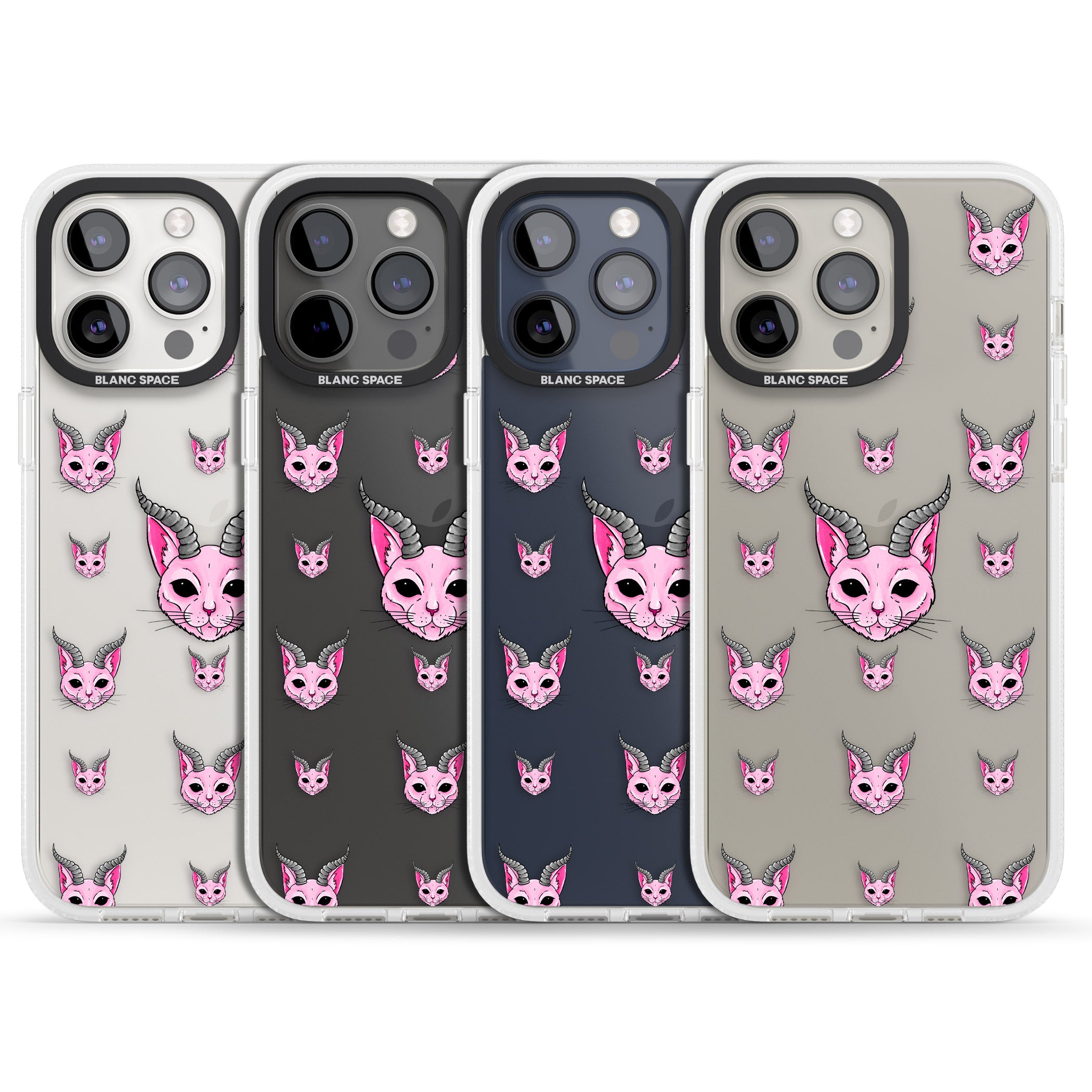 Demon Cat Pattern iPhone 15 Pro Max / 15 Pro / 14 Pro Max / 14 Pro / 13 Pro Clear Case Impact Air - Blanc Space
