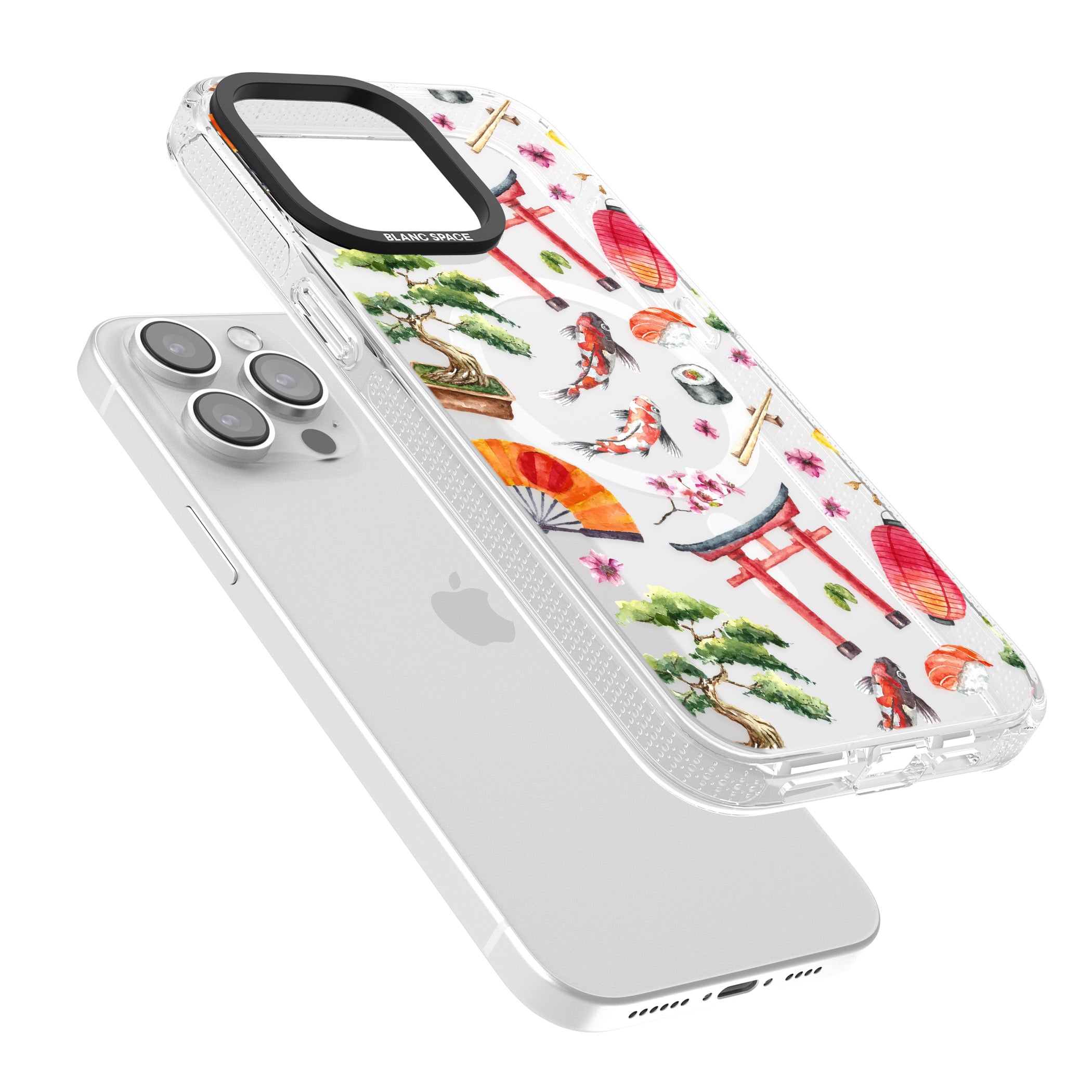 Mixed Japanese Watercolour Pattern iPhone 15 Pro Max / 15 Pro / 14 Pro Max / 14 Pro / 13 Pro Clear Case Impact Air - Blanc Space