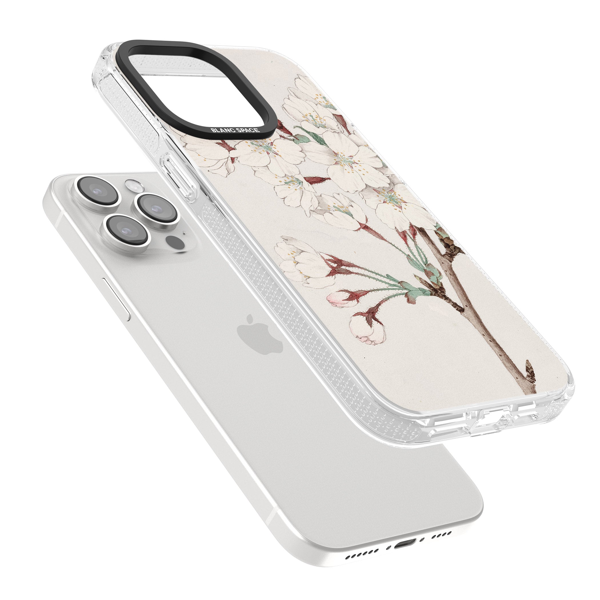 Vintage Japanese Illustrations Cherry Blossoms iPhone 15 Pro Max / 15 Pro / 14 Pro Max / 14 Pro / 13 Pro Clear Case Impact Air - Blanc Space