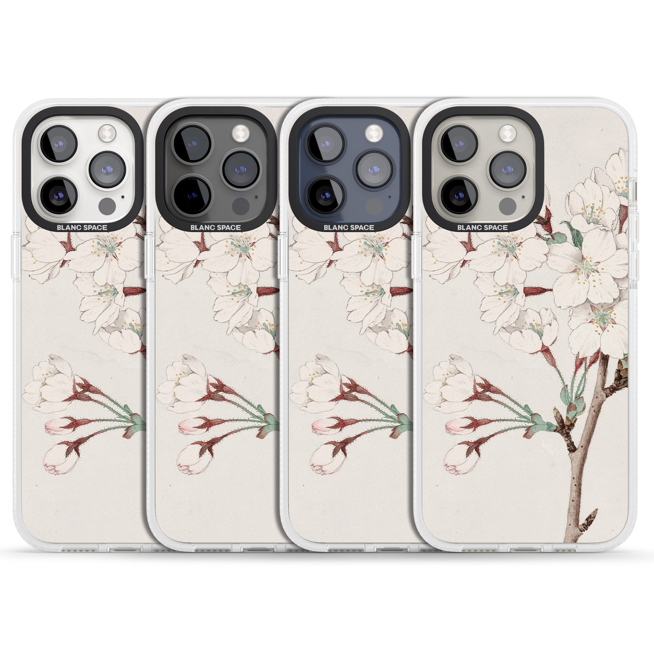 Vintage Japanese Illustrations Cherry Blossoms iPhone 15 Pro Max / 15 Pro / 14 Pro Max / 14 Pro / 13 Pro Clear Case Impact Air - Blanc Space