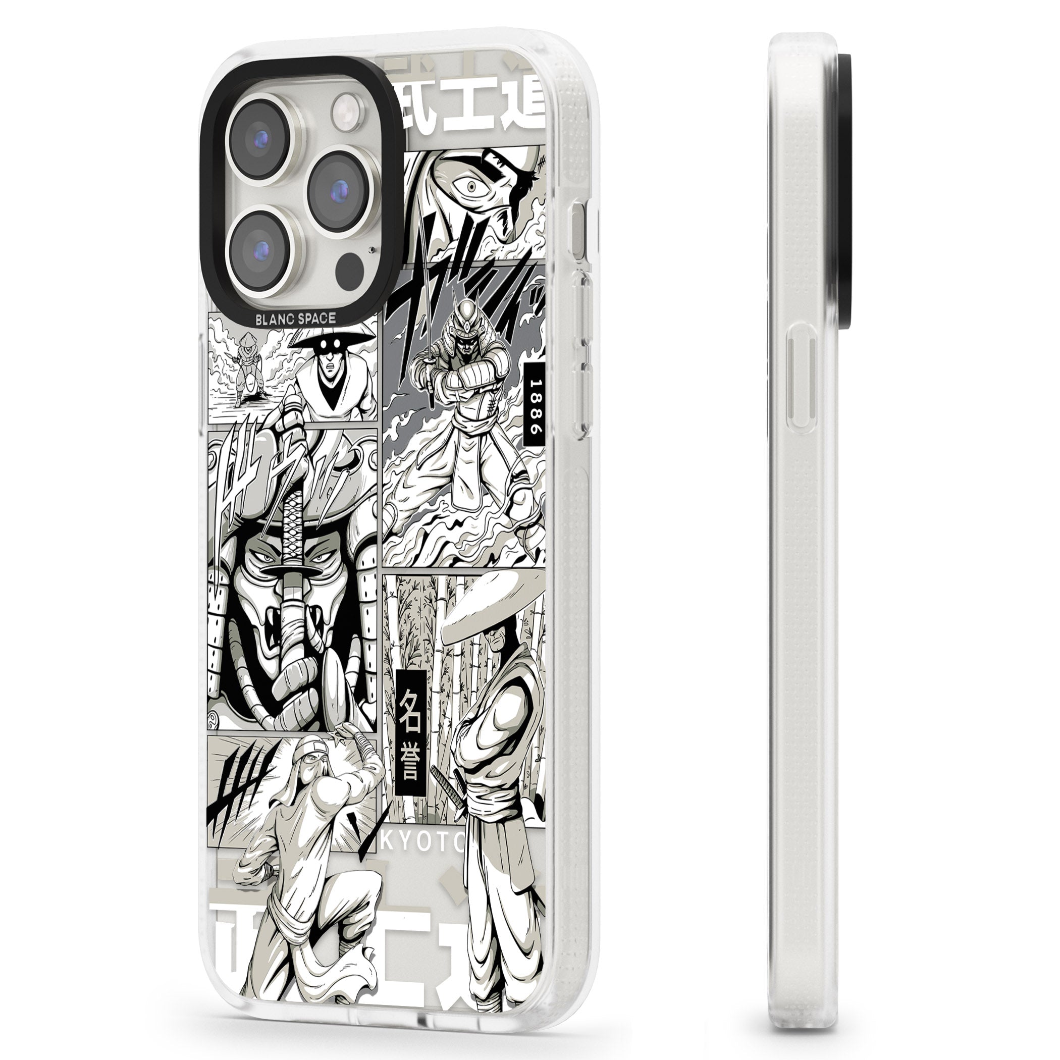 Greyscale Anime Comic iPhone 15 Pro Max / 15 Pro / 14 Pro Max / 14 Pro / 13 Pro Clear Case Impact Air - Blanc Space