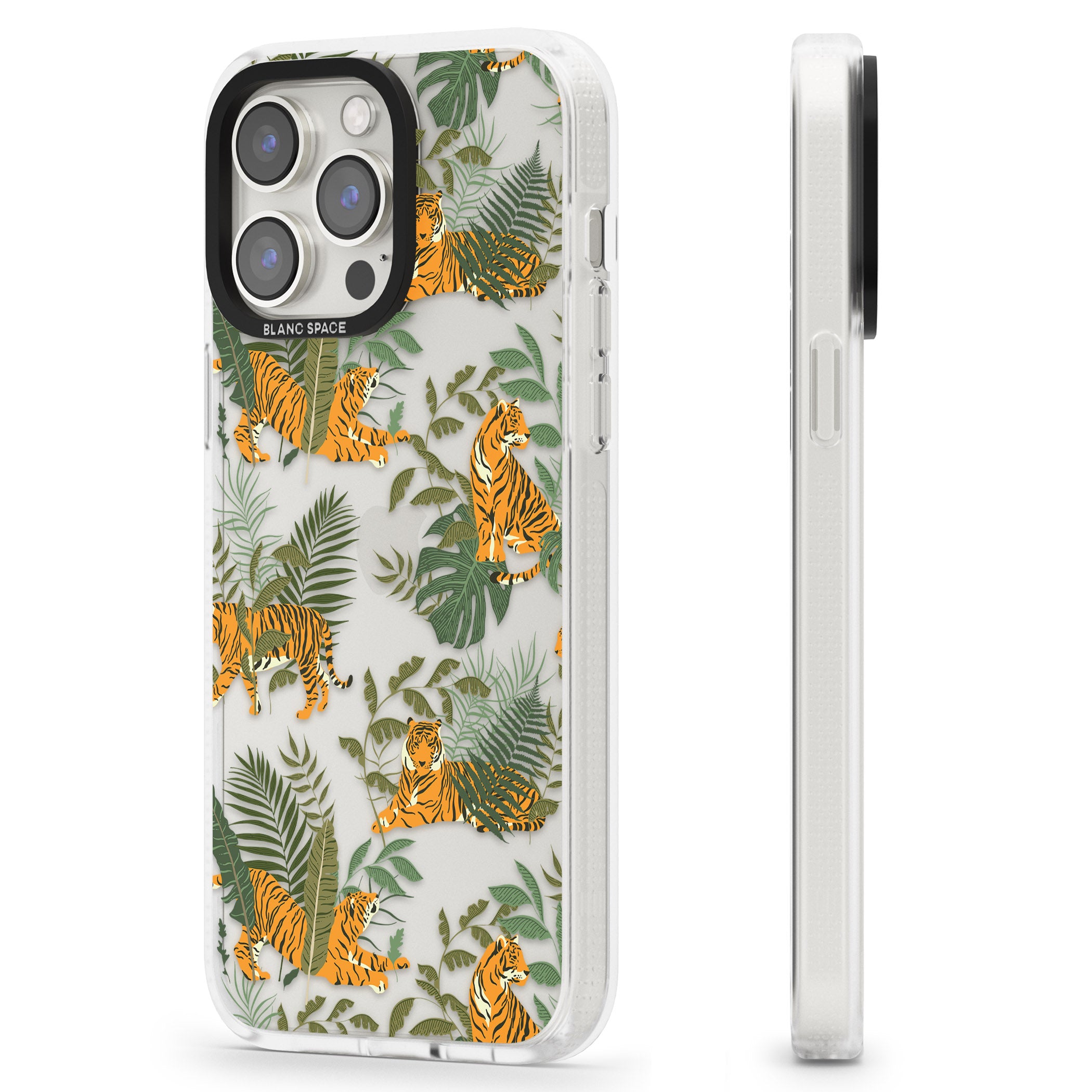 ClearTiger & Fern Jungle Cat Pattern iPhone 15 Pro Max / 15 Pro / 14 Pro Max / 14 Pro / 13 Pro Clear Case Impact Air - Blanc Space