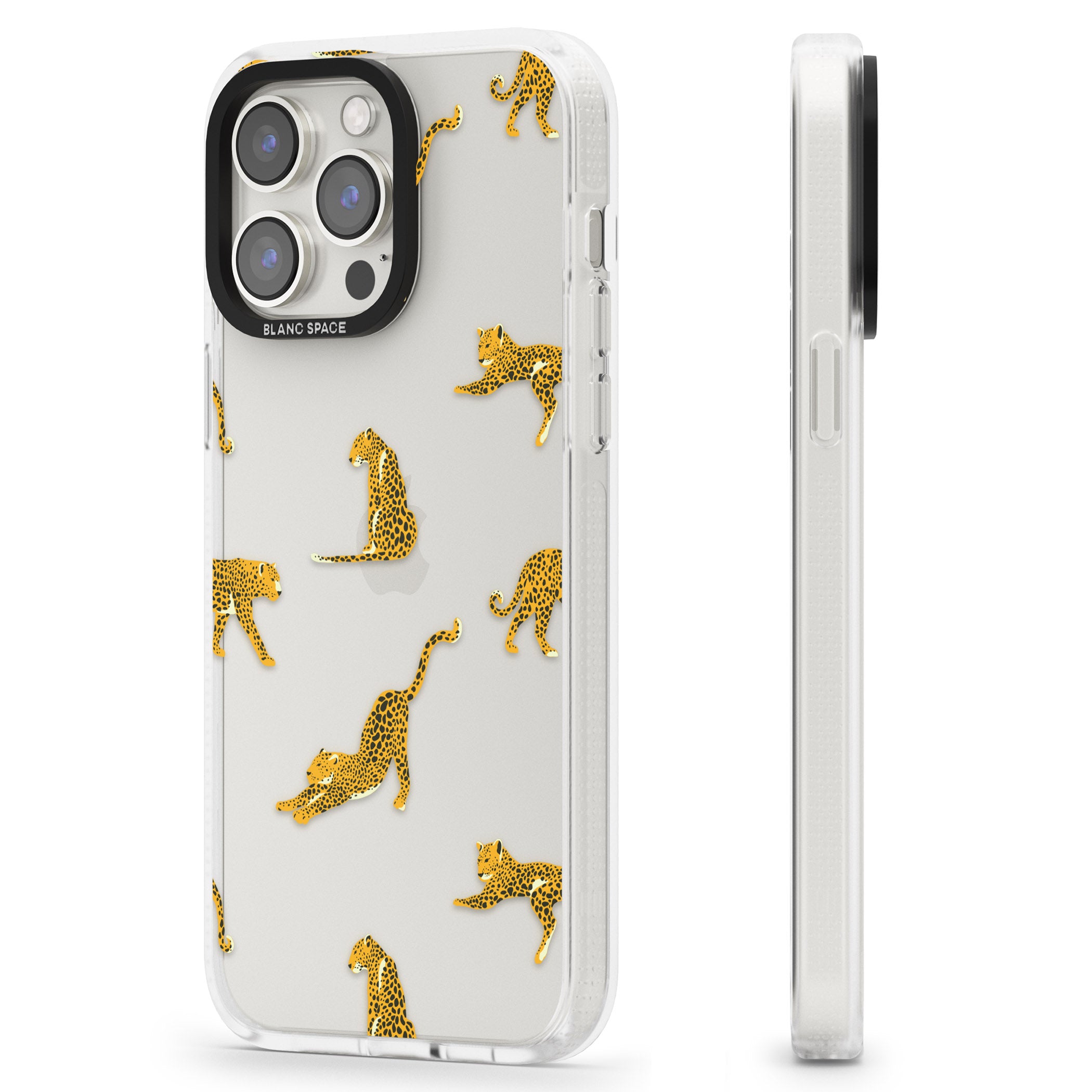 Clear Jaguar Jungle Cat Pattern iPhone 15 Pro Max / 15 Pro / 14 Pro Max / 14 Pro / 13 Pro Clear Case Impact Air - Blanc Space