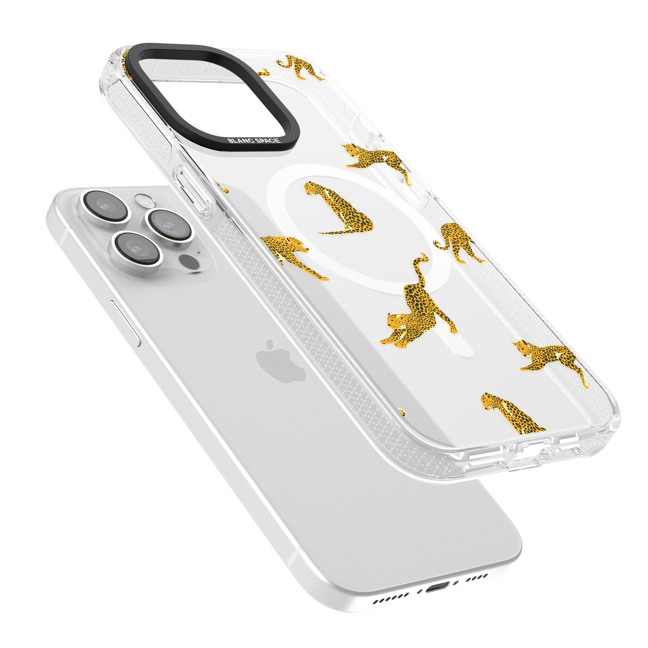 Clear Jaguar Jungle Cat Pattern iPhone 15 Pro Max / 15 Pro / 14 Pro Max / 14 Pro / 13 Pro Clear Case Impact Air - Blanc Space