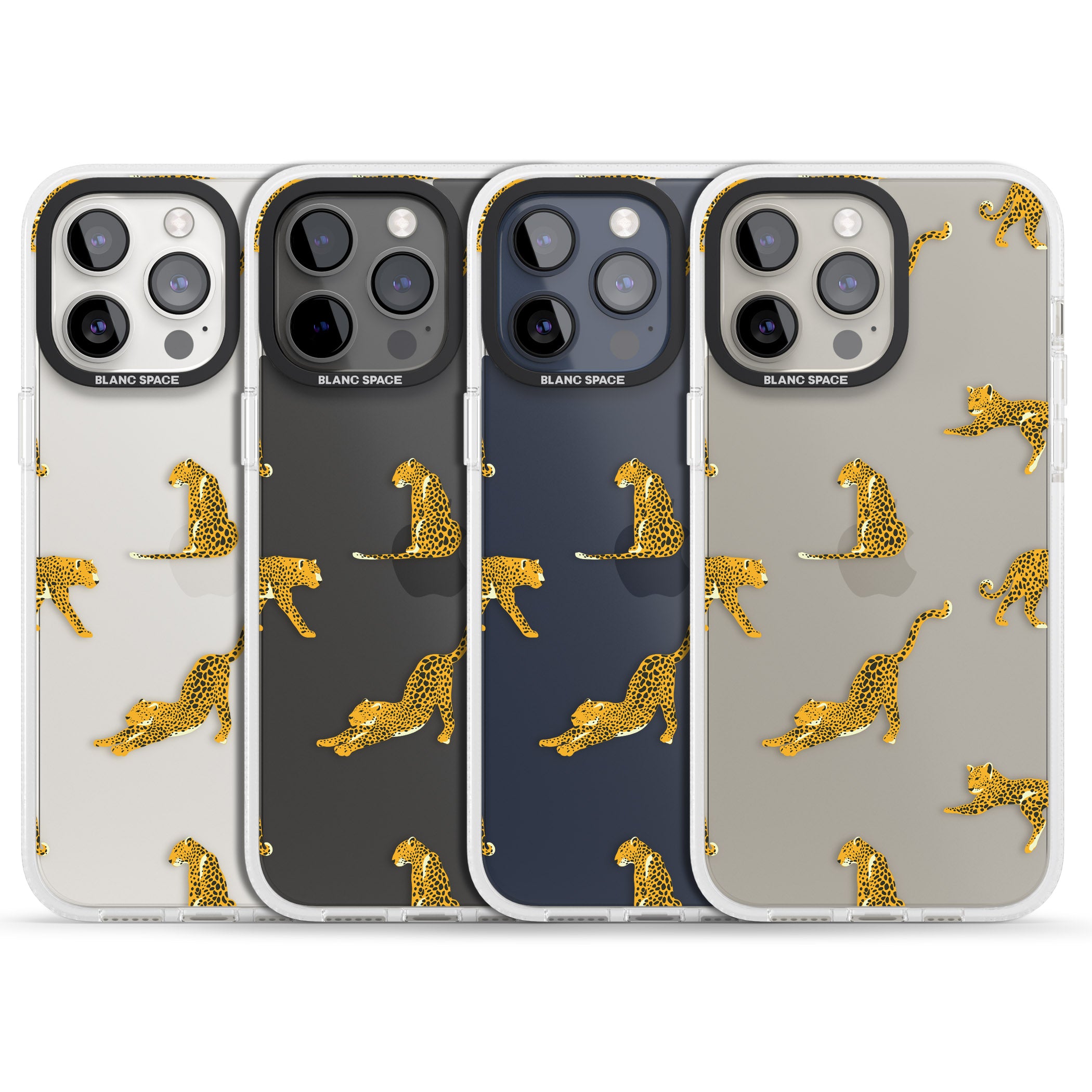 Clear Jaguar Jungle Cat Pattern iPhone 15 Pro Max / 15 Pro / 14 Pro Max / 14 Pro / 13 Pro Clear Case Impact Air - Blanc Space