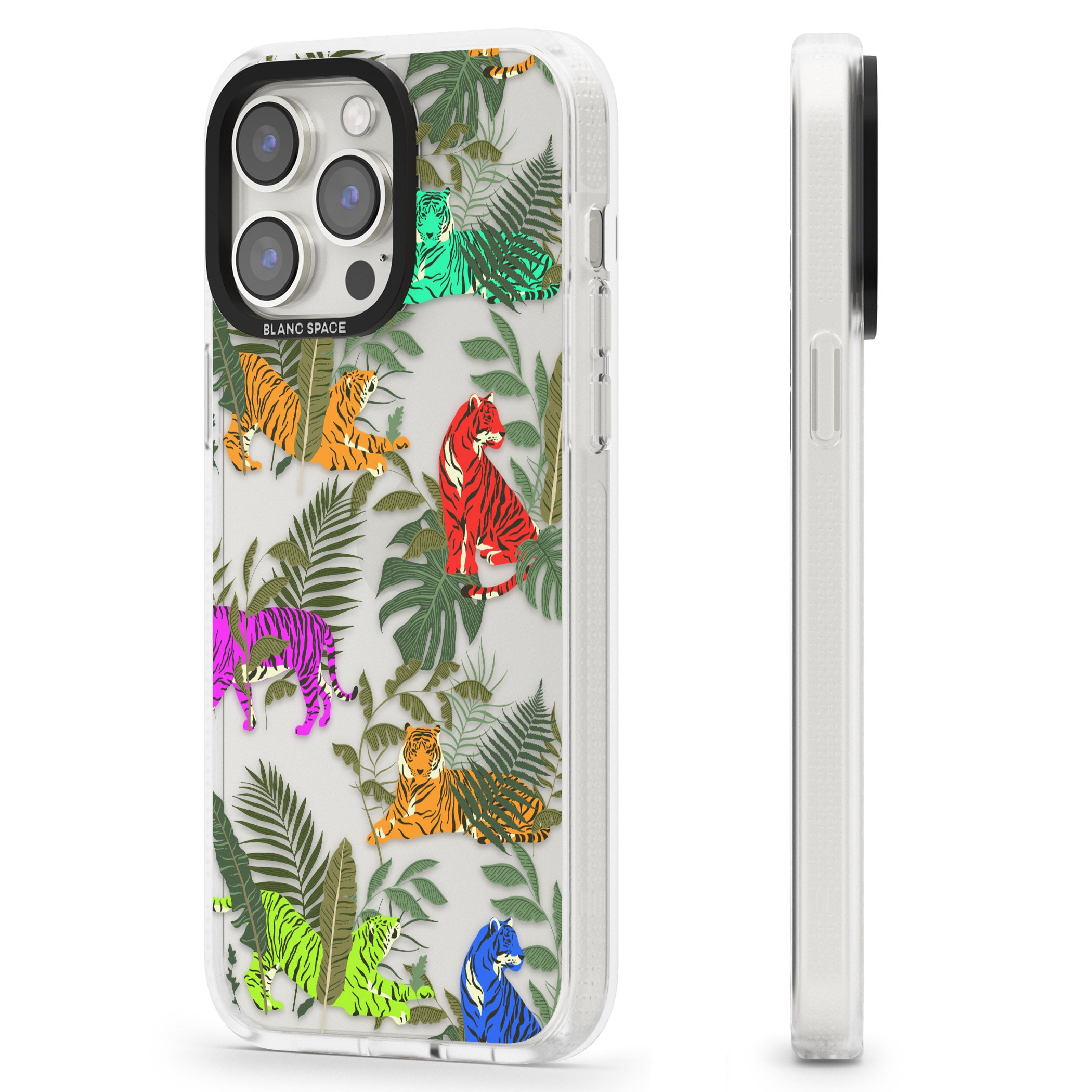 Colourful Tiger Jungle Cat Pattern iPhone 15 Pro Max / 15 Pro / 14 Pro Max / 14 Pro / 13 Pro Clear Case Impact Air - Blanc Space