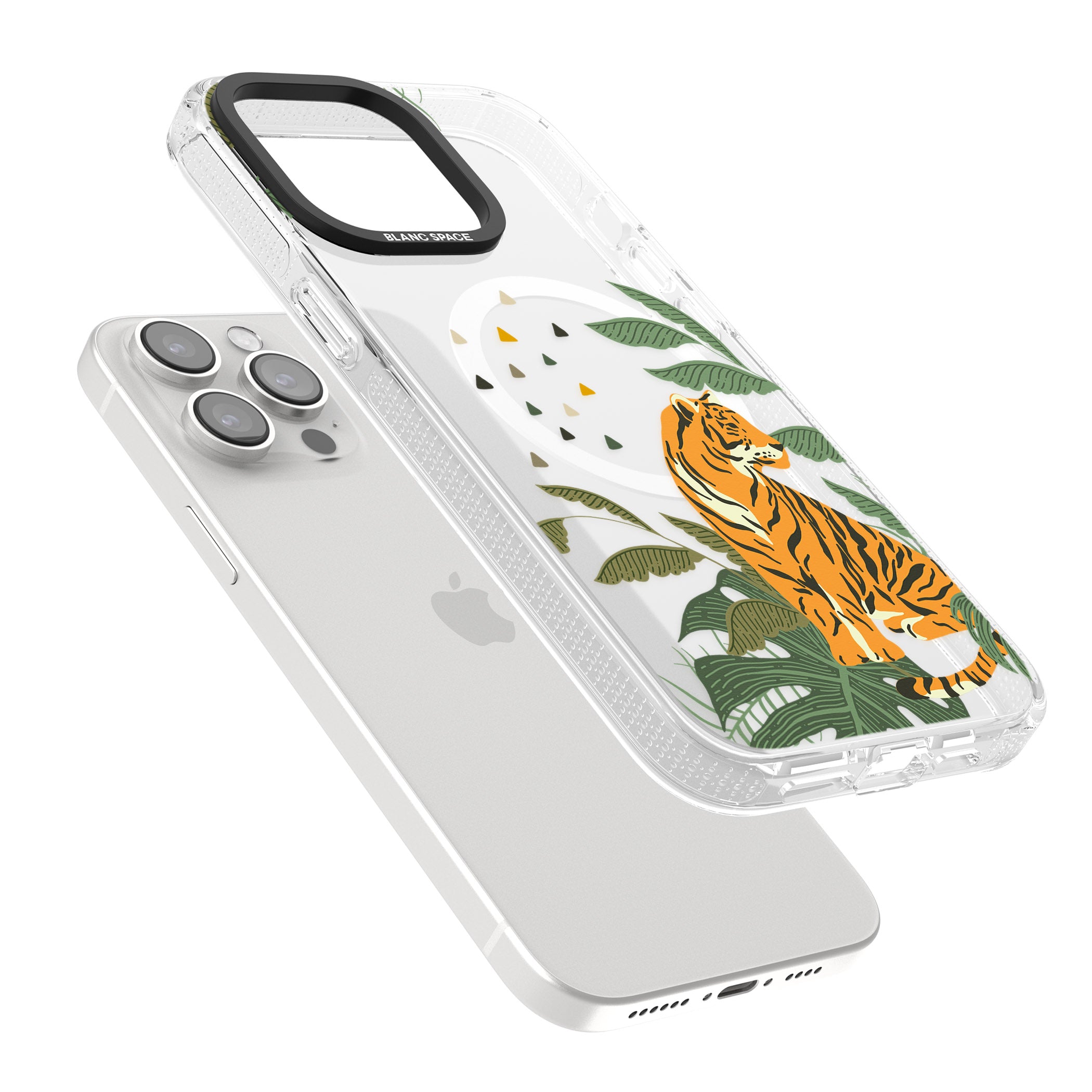 Large Tiger Clear Jungle Cat Pattern iPhone 15 Pro Max / 15 Pro / 14 Pro Max / 14 Pro / 13 Pro Clear Case Impact Air - Blanc Space