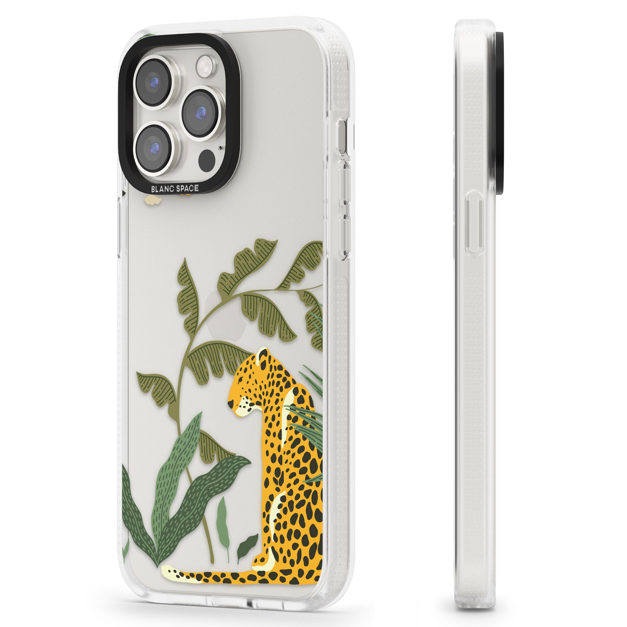 Large Jaguar Clear Jungle Cat Pattern iPhone 15 Pro Max / 15 Pro / 14 Pro Max / 14 Pro / 13 Pro Clear Case Impact Air - Blanc Space