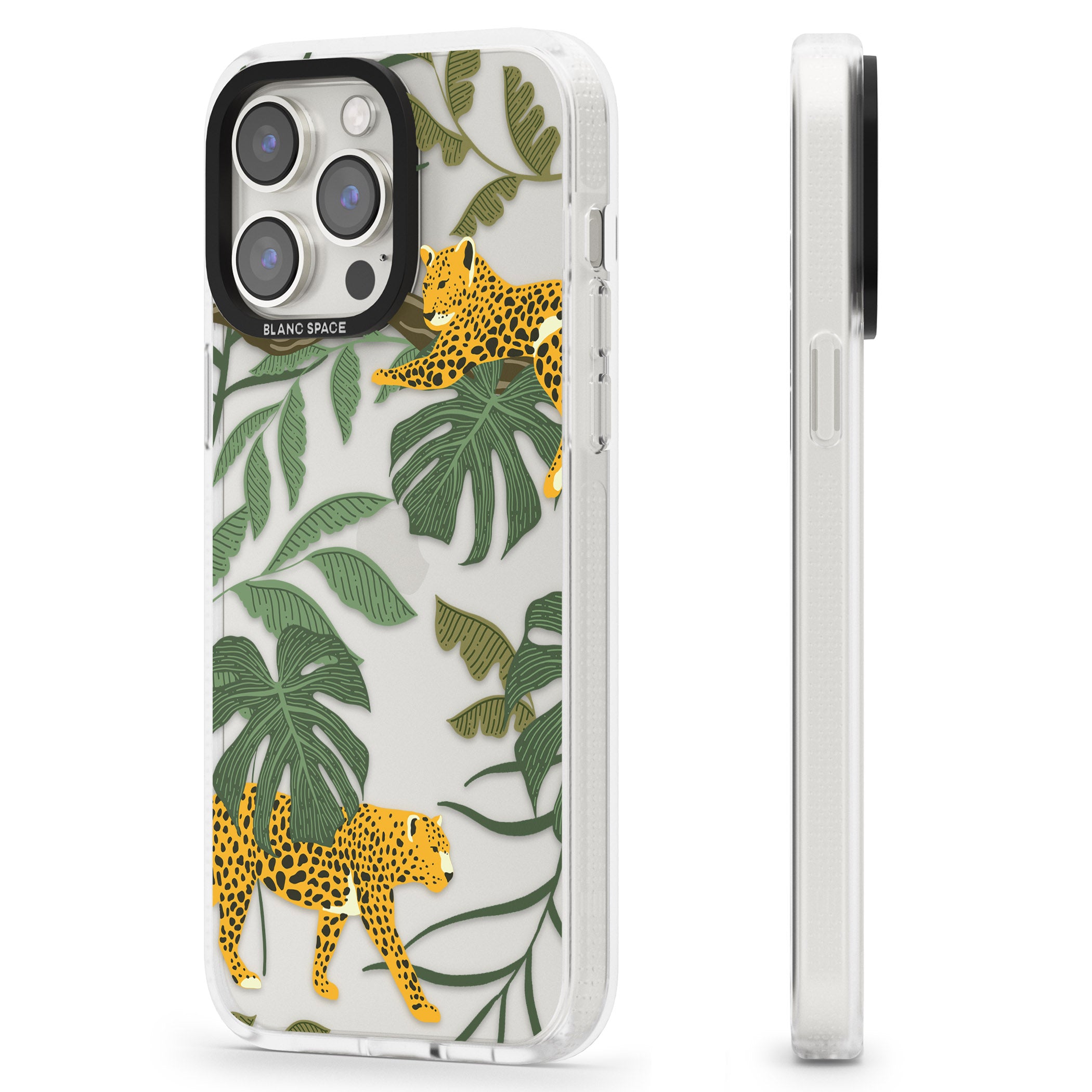 Two Jaguars & Foliage Jungle Cat Pattern iPhone 15 Pro Max / 15 Pro / 14 Pro Max / 14 Pro / 13 Pro Clear Case Impact Air - Blanc Space