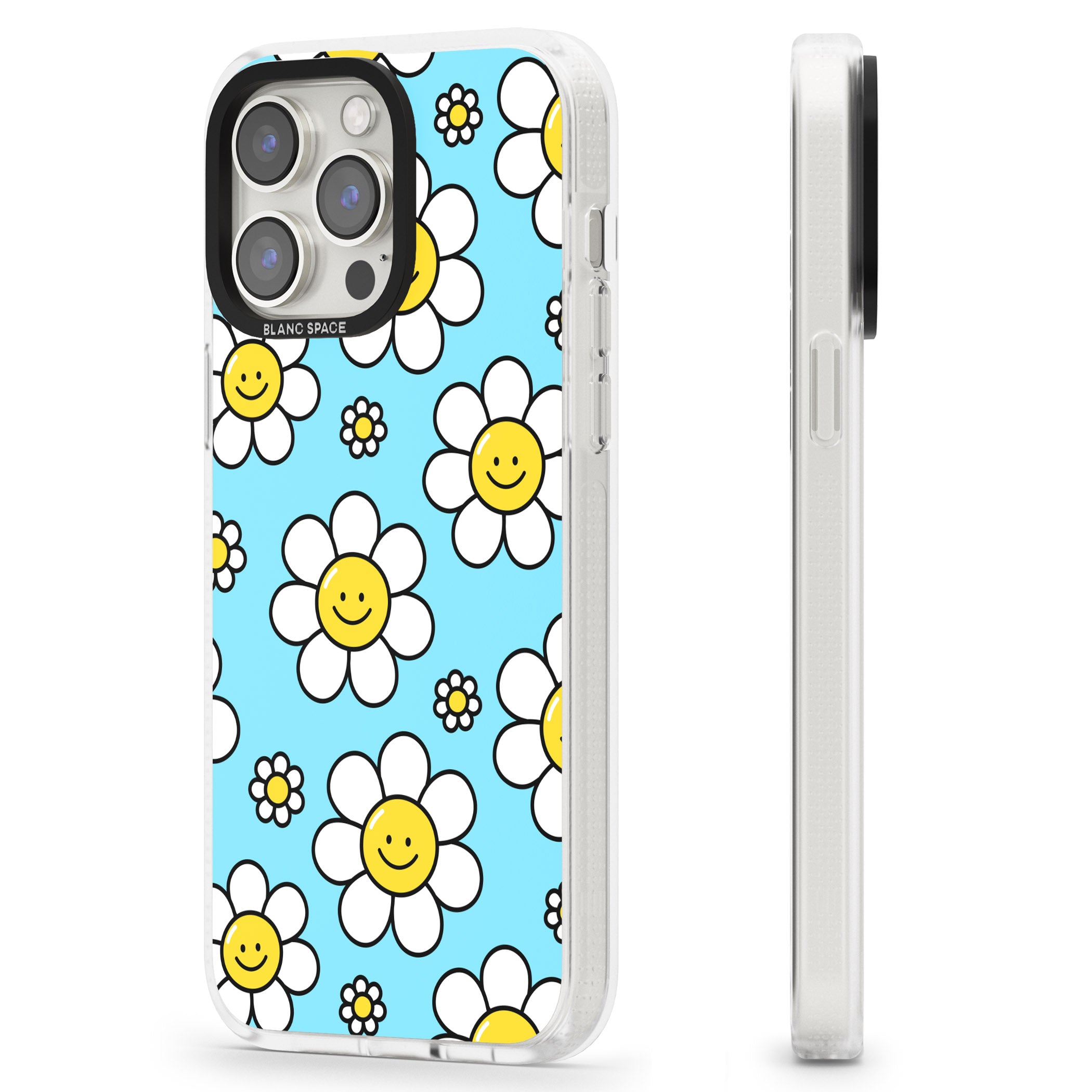 Daisy Faces Kawaii Pattern iPhone 15 Pro Max / 15 Pro / 14 Pro Max / 14 Pro / 13 Pro Clear Case Impact Air - Blanc Space