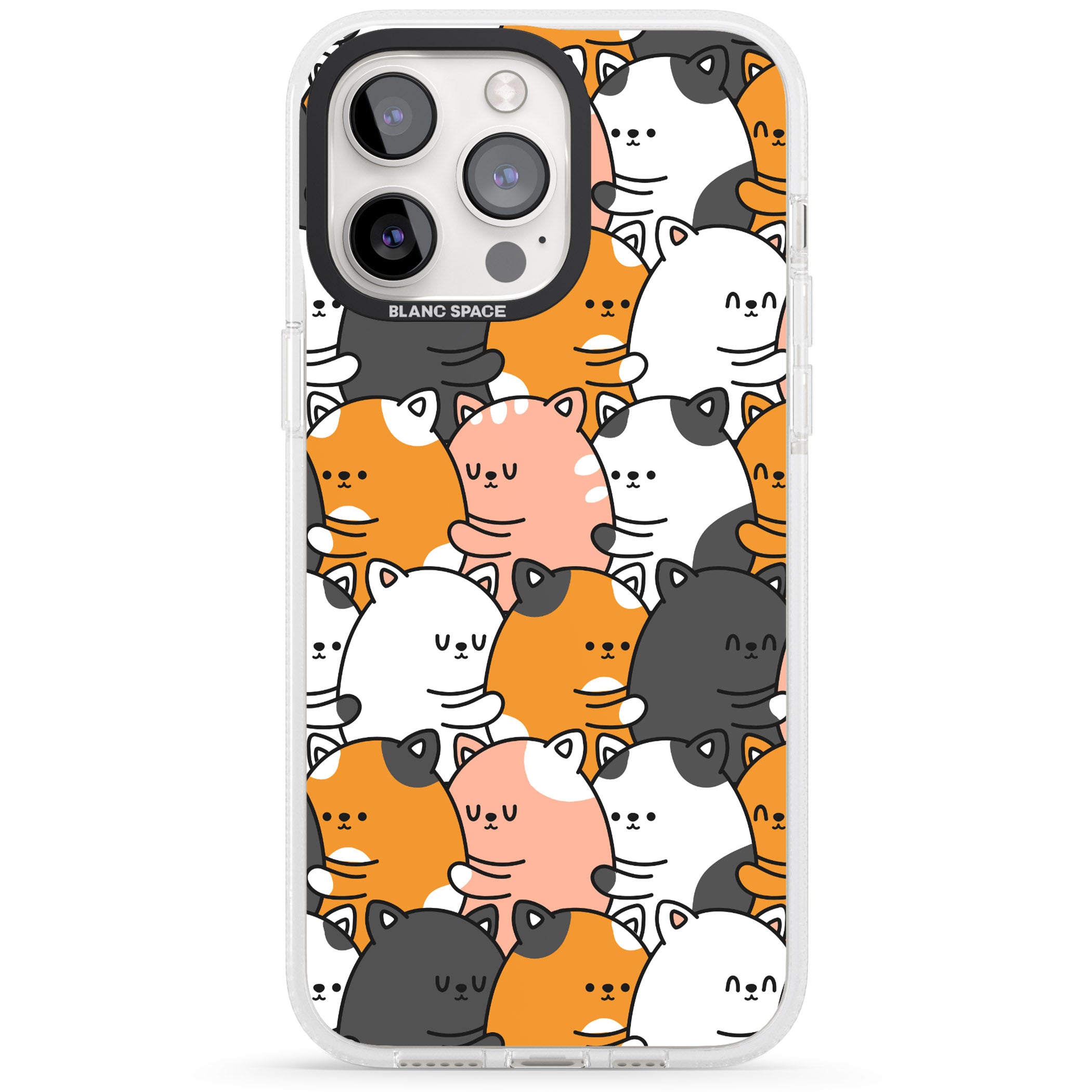 Spooning Cats Kawaii Pattern iPhone 15 Pro Max / 15 Pro / 14 Pro Max / 14 Pro / 13 Pro Clear Case Impact Air - Blanc Space