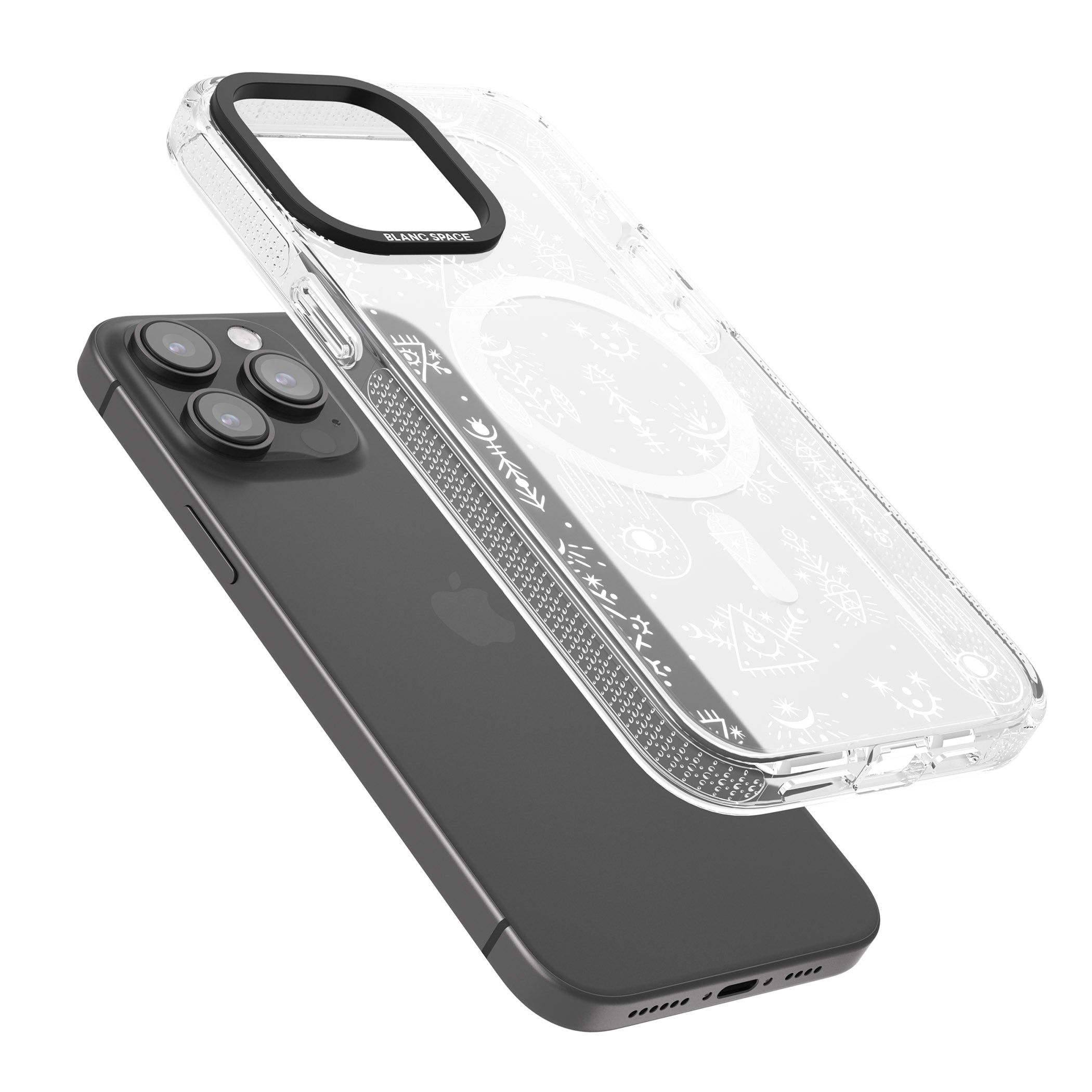 Black Tribal Palms iPhone 15 Pro Max / 15 Pro / 14 Pro Max / 14 Pro / 13 Pro Clear Case Impact Air - Blanc Space
