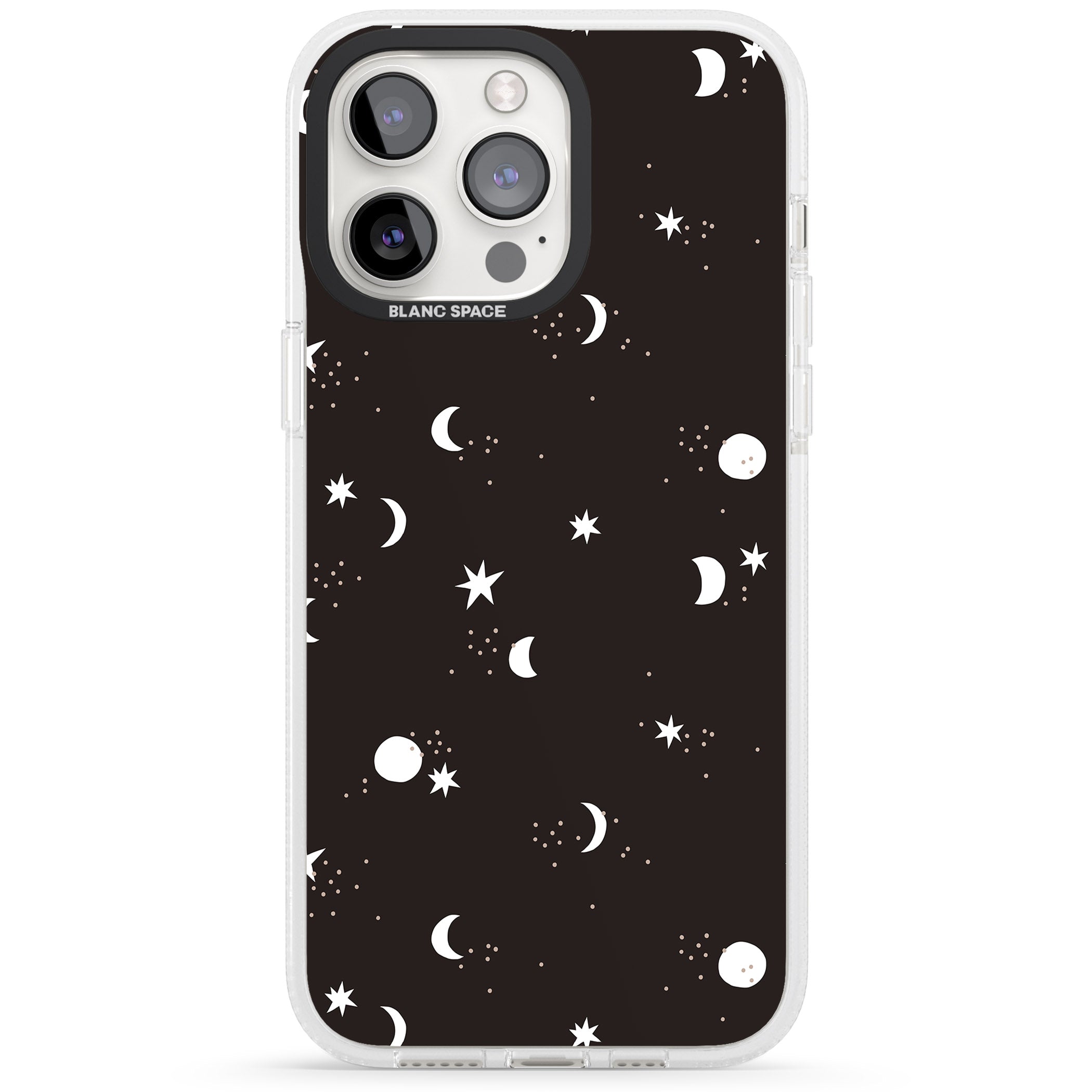 Funky Moons & Stars iPhone 15 Pro Max / 15 Pro / 14 Pro Max / 14 Pro / 13 Pro Clear Case Impact Air - Blanc Space
