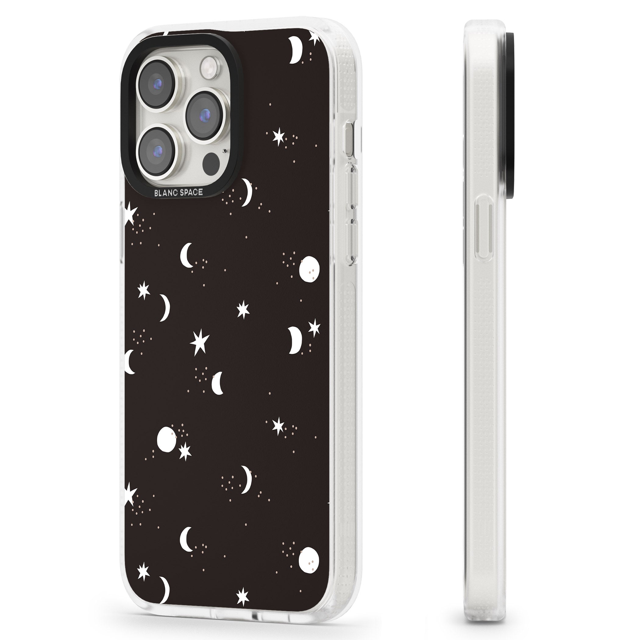 Funky Moons & Stars iPhone 15 Pro Max / 15 Pro / 14 Pro Max / 14 Pro / 13 Pro Clear Case Impact Air - Blanc Space