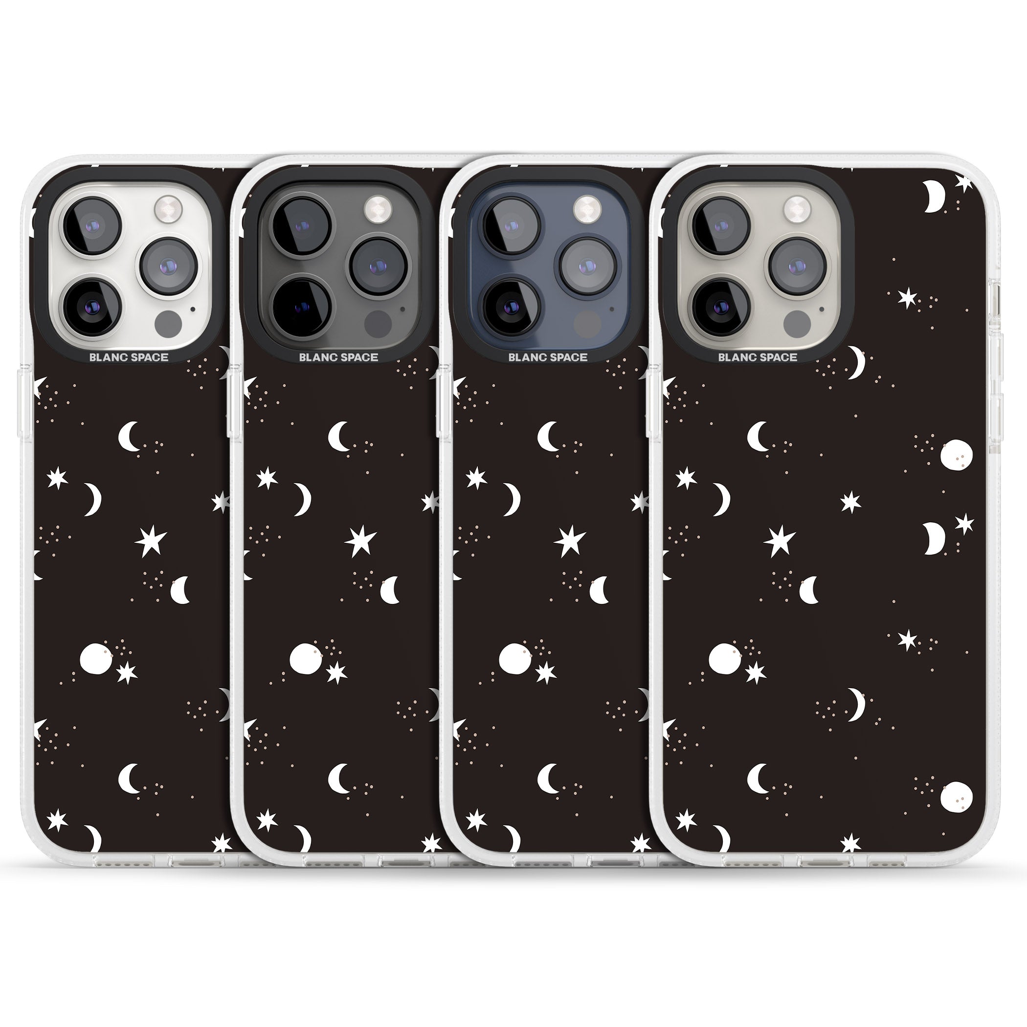 Funky Moons & Stars iPhone 15 Pro Max / 15 Pro / 14 Pro Max / 14 Pro / 13 Pro Clear Case Impact Air - Blanc Space
