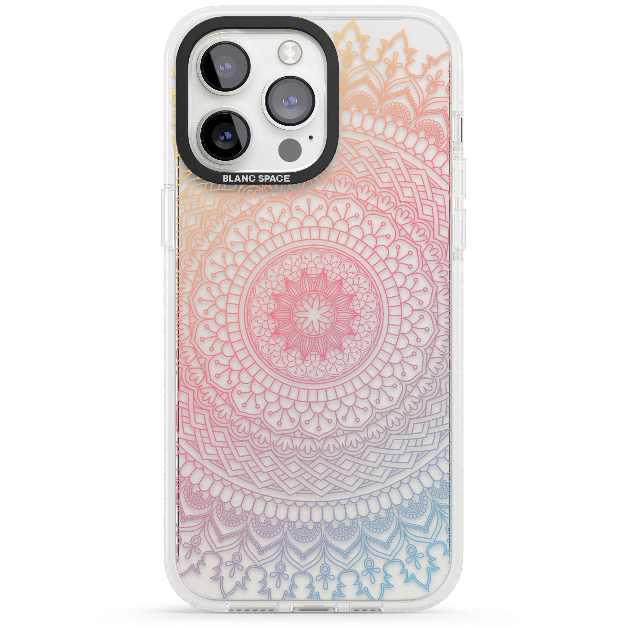 Large Rainbow Mandala iPhone 15 Pro Max / 15 Pro / 14 Pro Max / 14 Pro / 13 Pro Clear Case Impact Air - Blanc Space