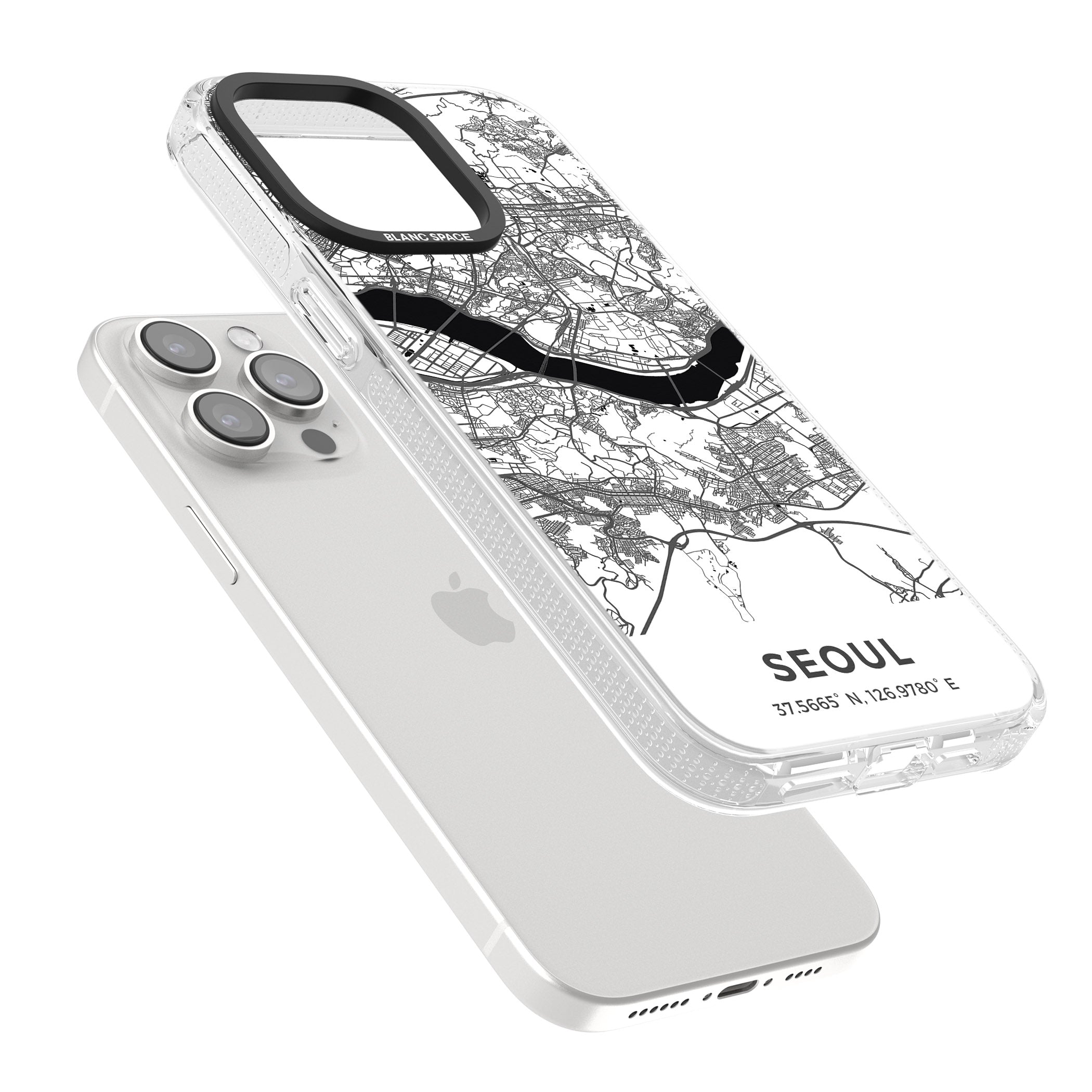 Map of Seoul, South Korea iPhone 15 Pro Max / 15 Pro / 14 Pro Max / 14 Pro / 13 Pro Clear Case Impact Air - Blanc Space