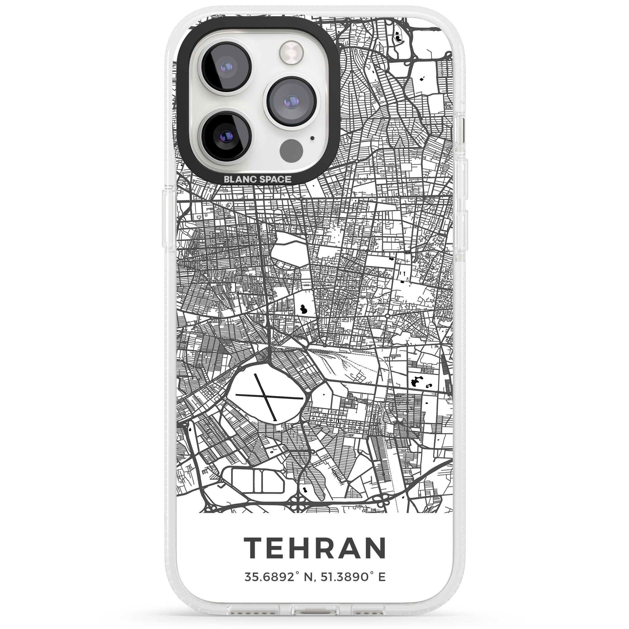 Map of Tehran, Iran iPhone 15 Pro Max / 15 Pro / 14 Pro Max / 14 Pro / 13 Pro Clear Case Impact Air - Blanc Space