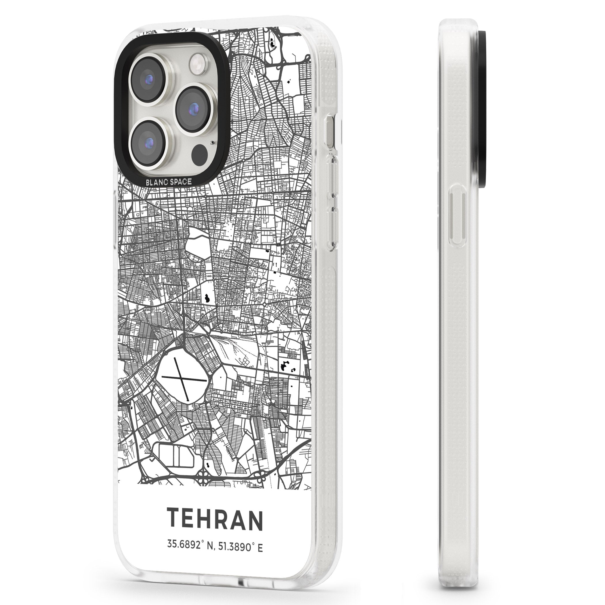 Map of Tehran, Iran iPhone 15 Pro Max / 15 Pro / 14 Pro Max / 14 Pro / 13 Pro Clear Case Impact Air - Blanc Space
