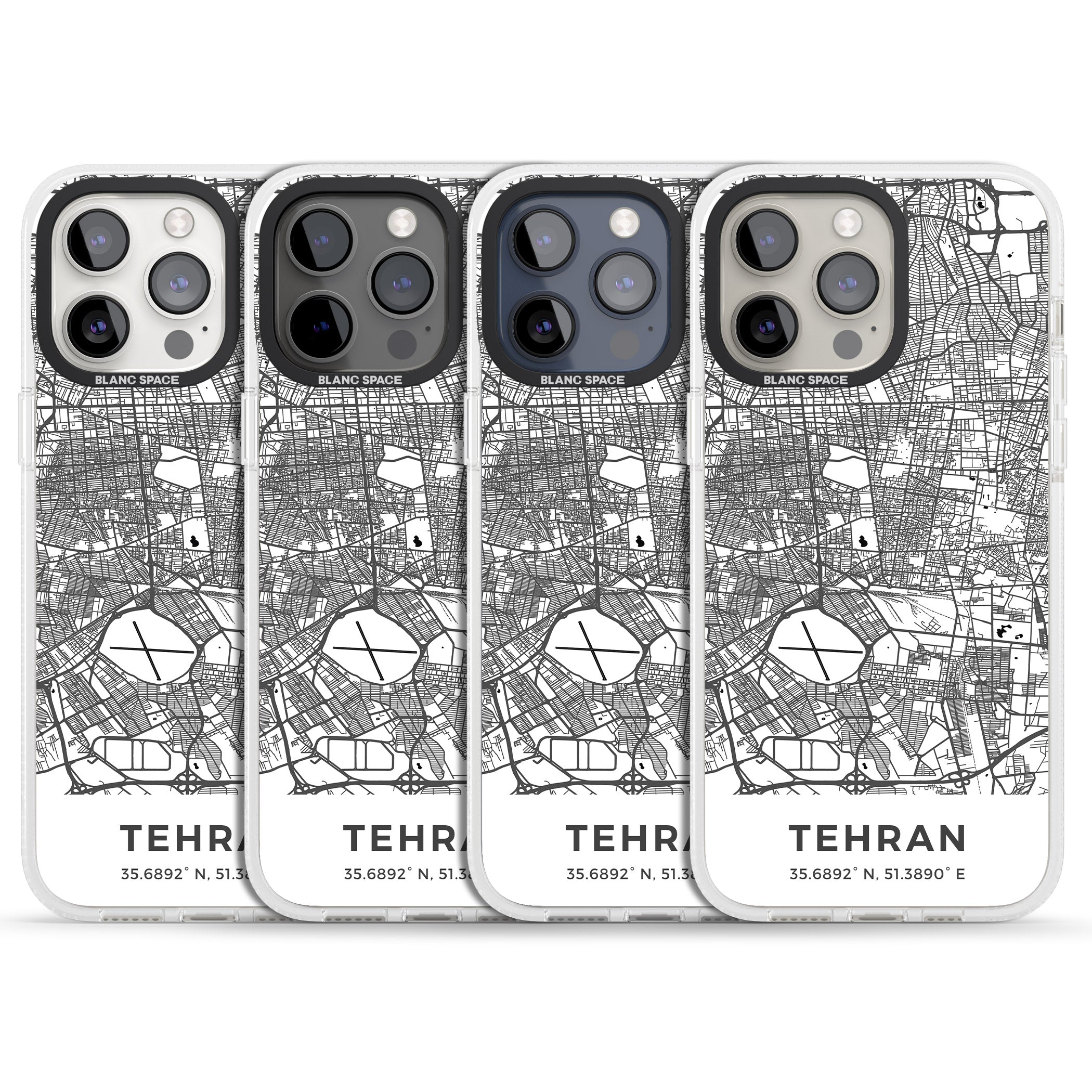 Map of Tehran, Iran iPhone 15 Pro Max / 15 Pro / 14 Pro Max / 14 Pro / 13 Pro Clear Case Impact Air - Blanc Space