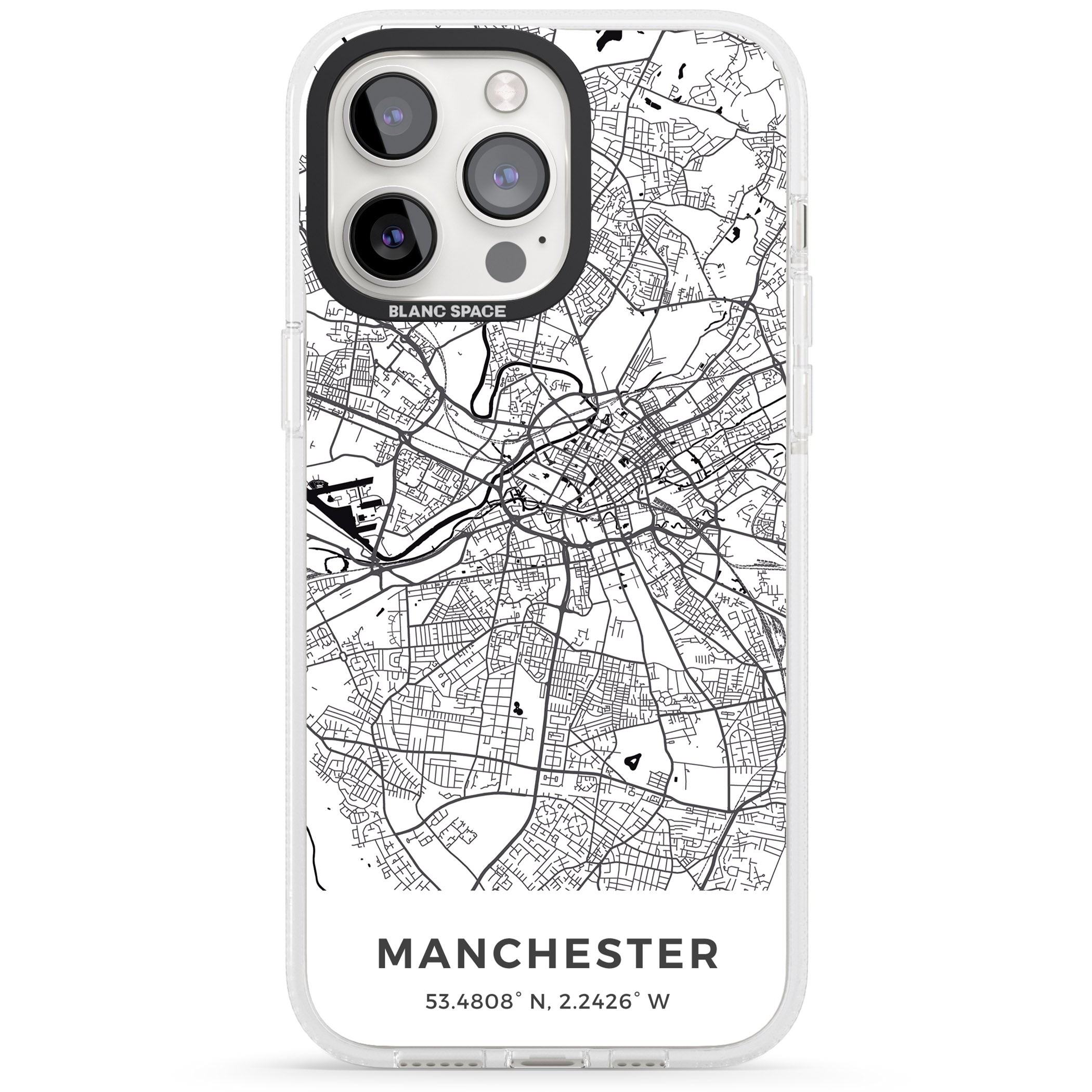 Map of Manchester, England iPhone 15 Pro Max / 15 Pro / 14 Pro Max / 14 Pro / 13 Pro Clear Case Impact Air - Blanc Space