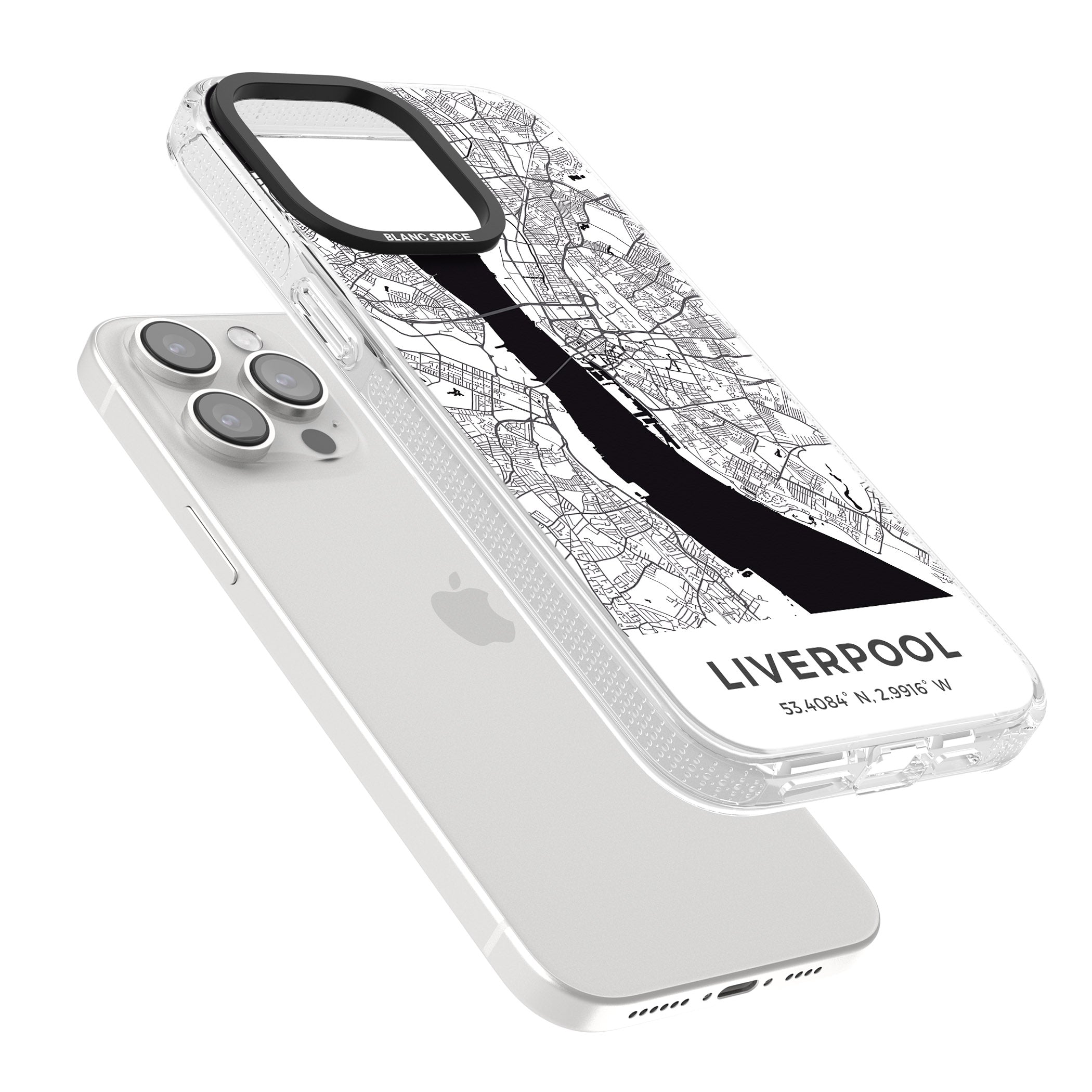 Map of Liverpool, England iPhone 15 Pro Max / 15 Pro / 14 Pro Max / 14 Pro / 13 Pro Clear Case Impact Air - Blanc Space