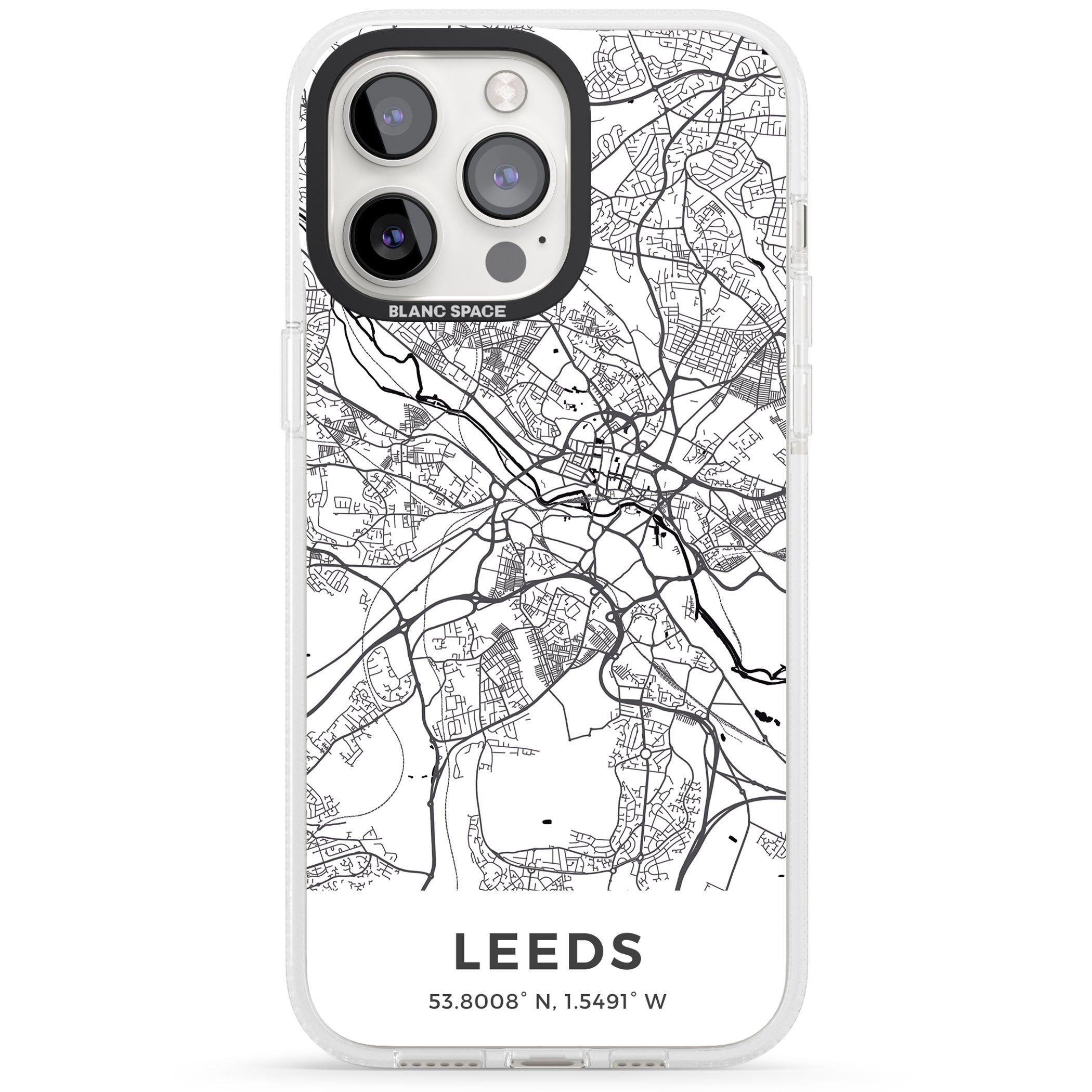 Map of Leeds, England iPhone 15 Pro Max / 15 Pro / 14 Pro Max / 14 Pro / 13 Pro Clear Case Impact Air - Blanc Space