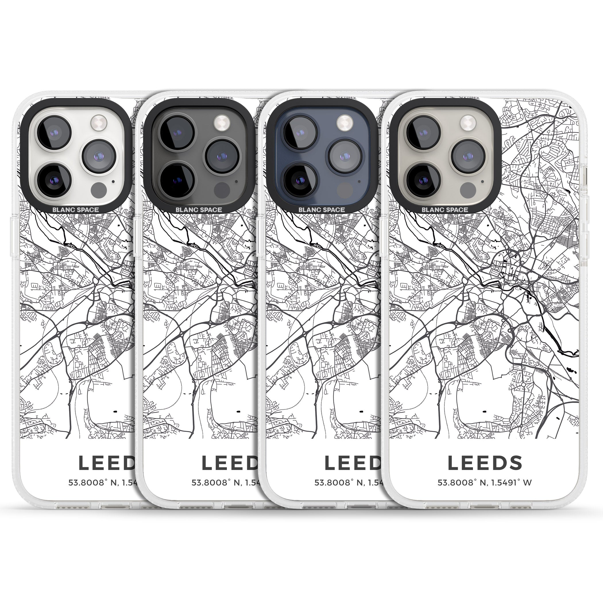 Map of Leeds, England iPhone 15 Pro Max / 15 Pro / 14 Pro Max / 14 Pro / 13 Pro Clear Case Impact Air - Blanc Space