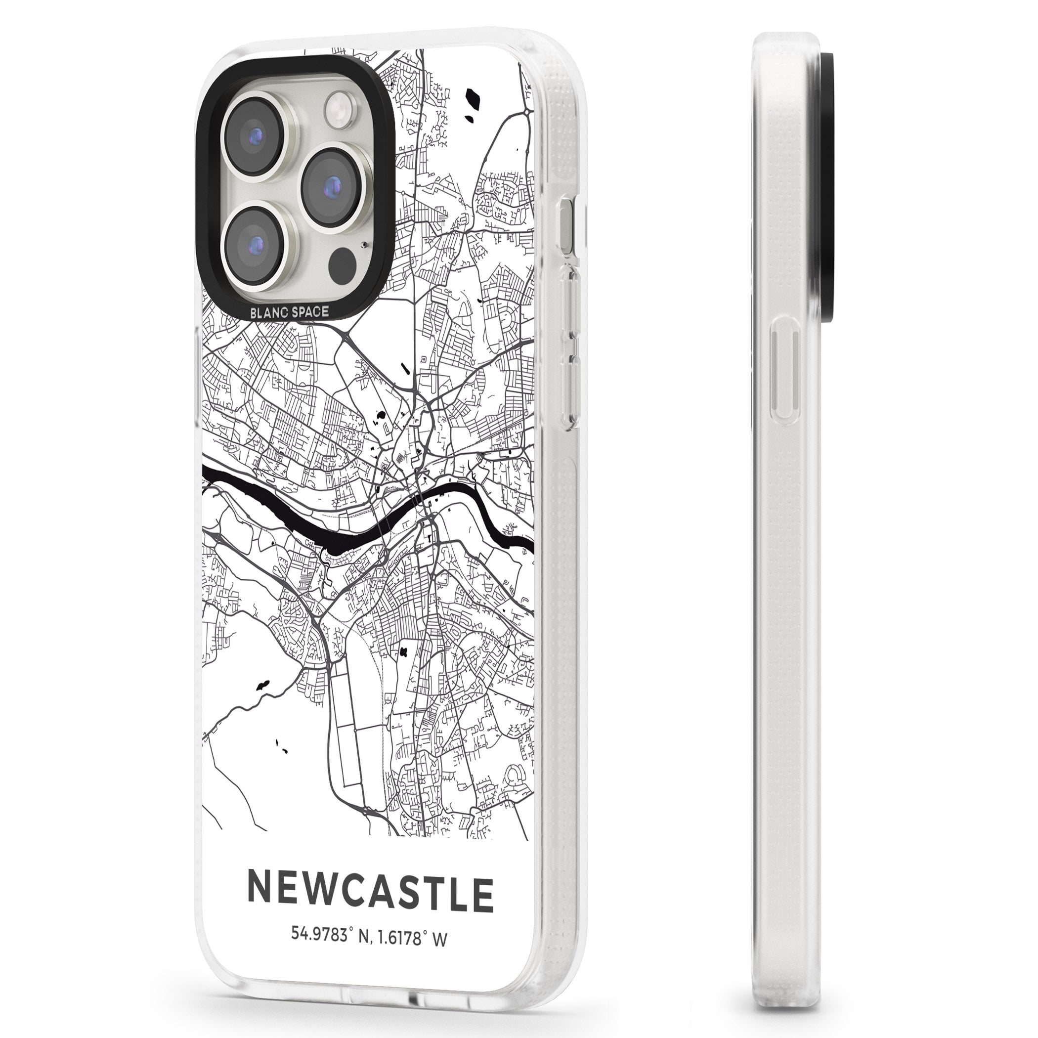 Map of Newcastle, England iPhone 15 Pro Max / 15 Pro / 14 Pro Max / 14 Pro / 13 Pro Clear Case Impact Air - Blanc Space