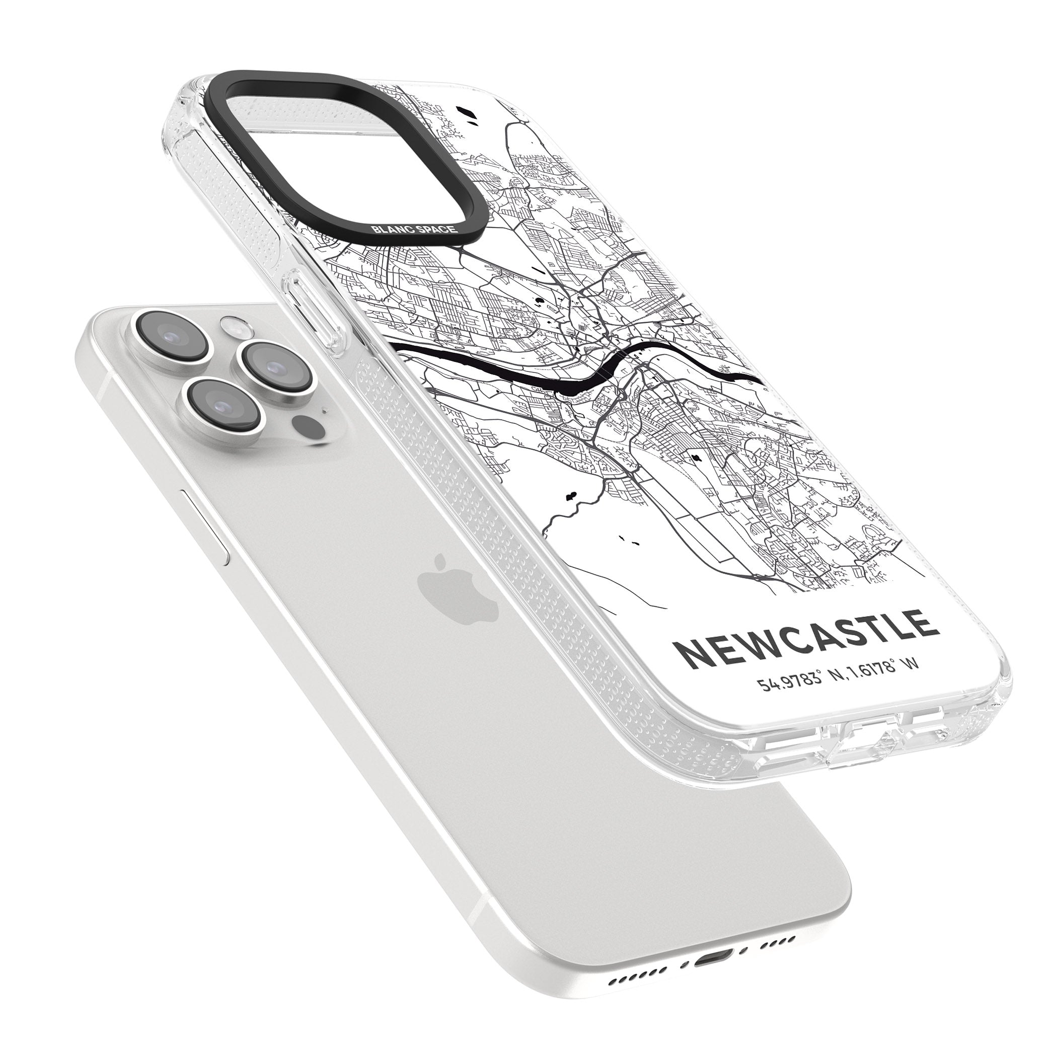 Map of Newcastle, England iPhone 15 Pro Max / 15 Pro / 14 Pro Max / 14 Pro / 13 Pro Clear Case Impact Air - Blanc Space