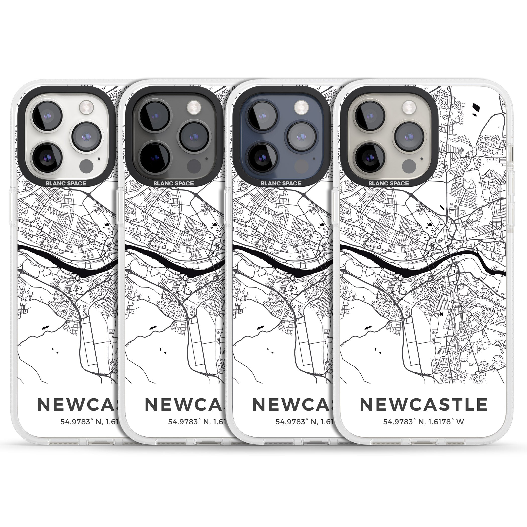 Map of Newcastle, England iPhone 15 Pro Max / 15 Pro / 14 Pro Max / 14 Pro / 13 Pro Clear Case Impact Air - Blanc Space