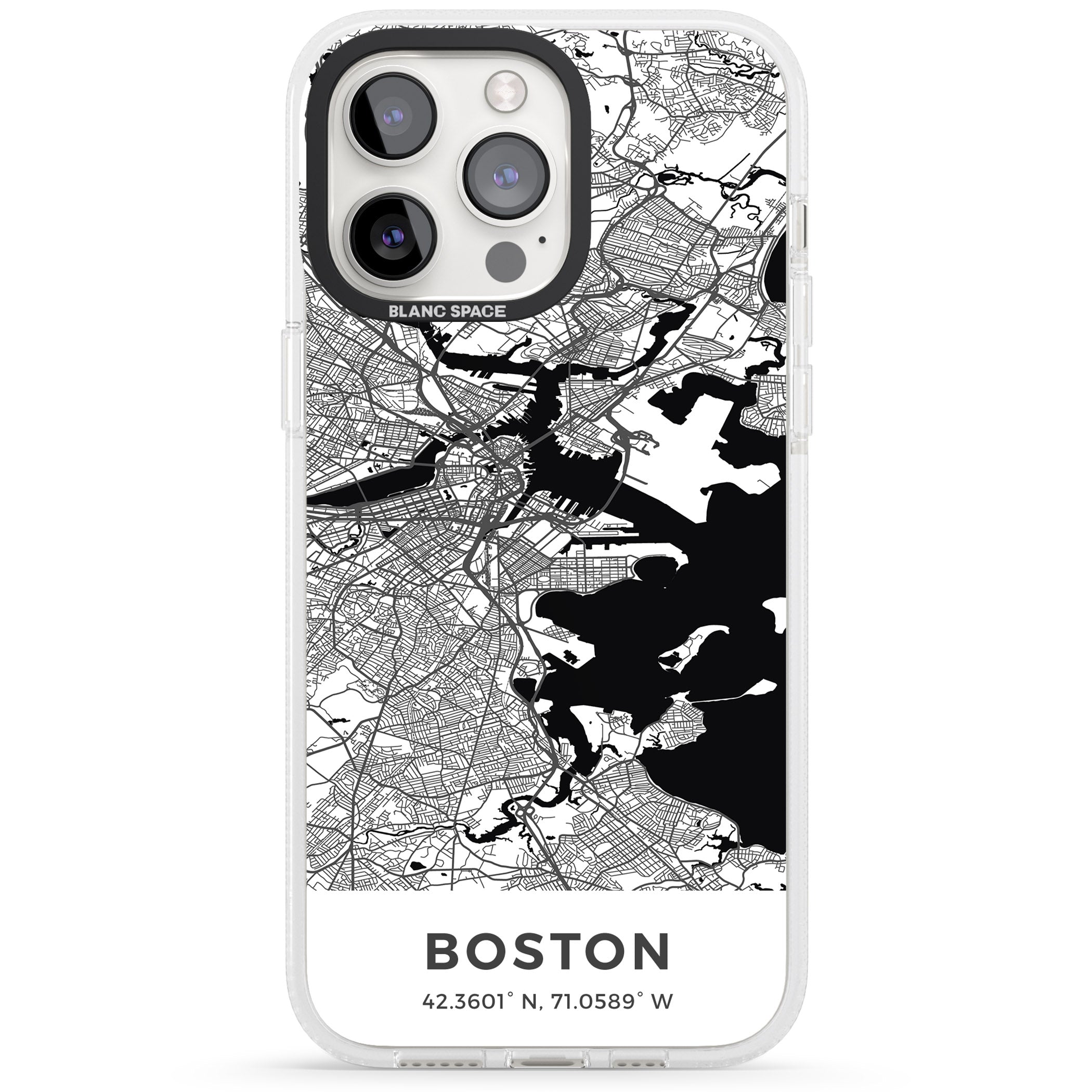 Map of Boston, Massachusetts iPhone 15 Pro Max / 15 Pro / 14 Pro Max / 14 Pro / 13 Pro Clear Case Impact Air - Blanc Space