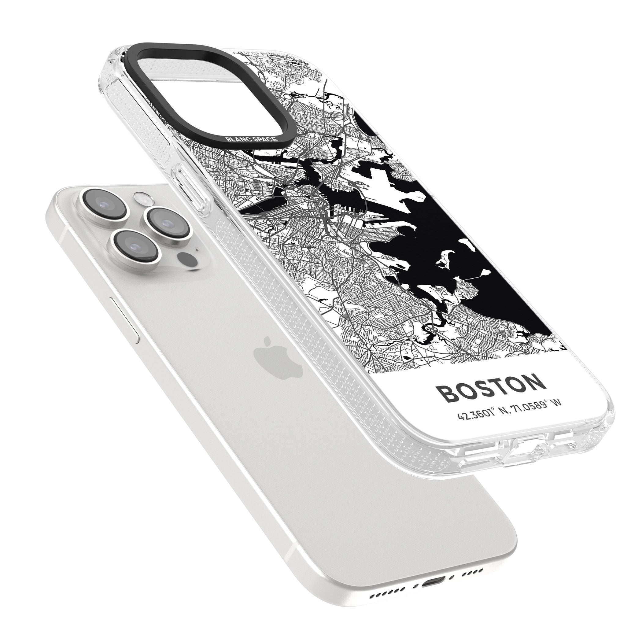 Map of Boston, Massachusetts iPhone 15 Pro Max / 15 Pro / 14 Pro Max / 14 Pro / 13 Pro Clear Case Impact Air - Blanc Space