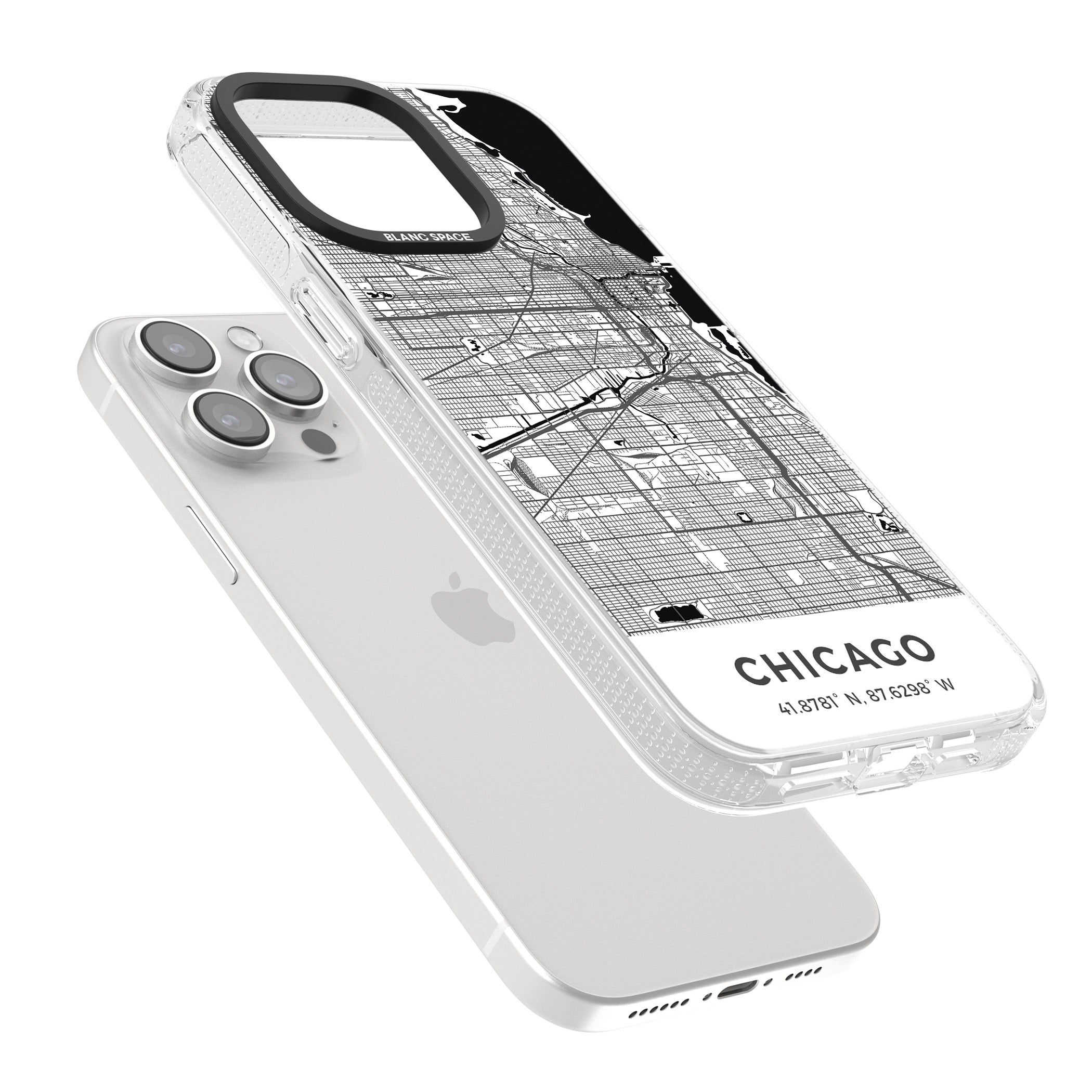 Map of Chicago, Illinois iPhone 15 Pro Max / 15 Pro / 14 Pro Max / 14 Pro / 13 Pro Clear Case Impact Air - Blanc Space