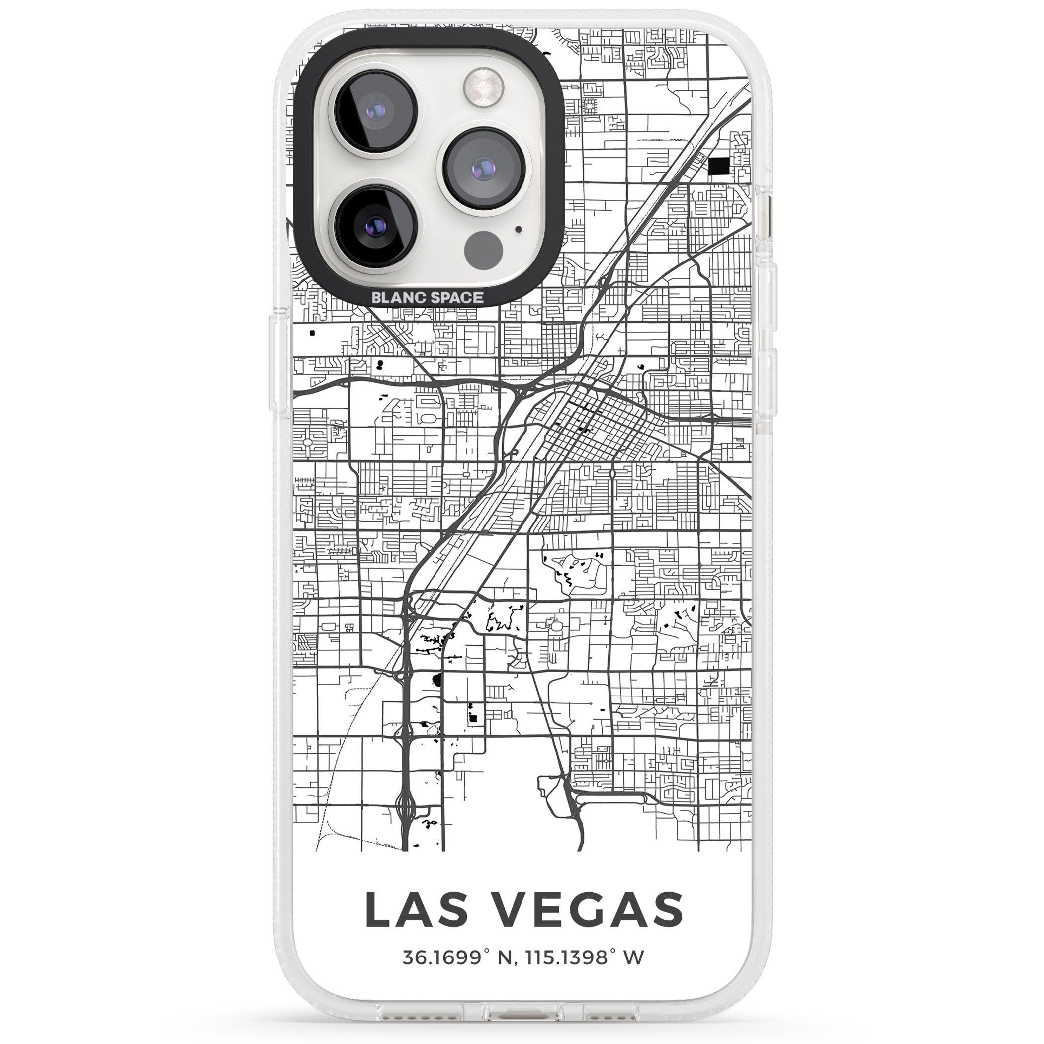 Map of Las Vegas, Nevada iPhone 15 Pro Max / 15 Pro / 14 Pro Max / 14 Pro / 13 Pro Clear Case Impact Air - Blanc Space