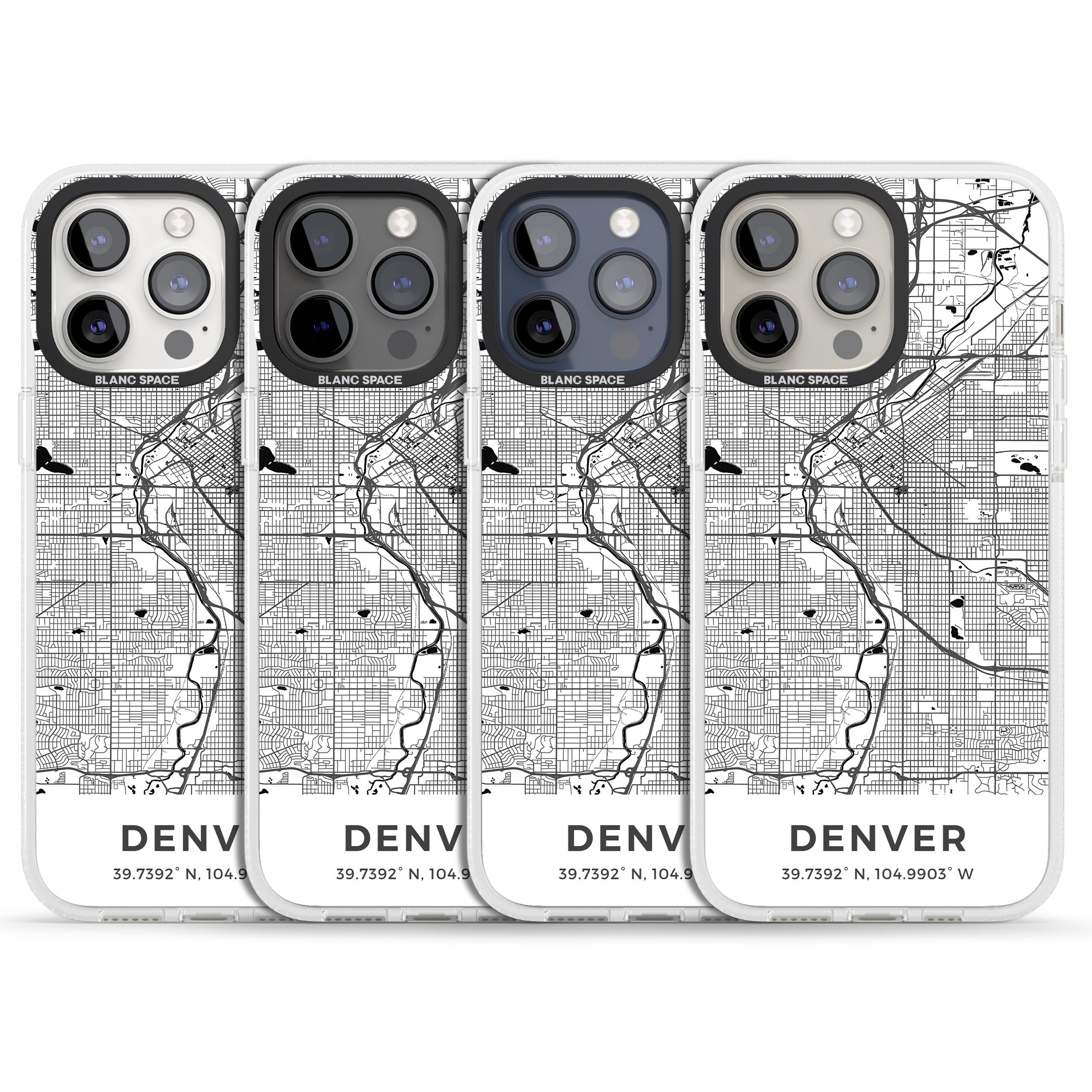 Map of Denver, Colorado iPhone 15 Pro Max / 15 Pro / 14 Pro Max / 14 Pro / 13 Pro Clear Case Impact Air - Blanc Space