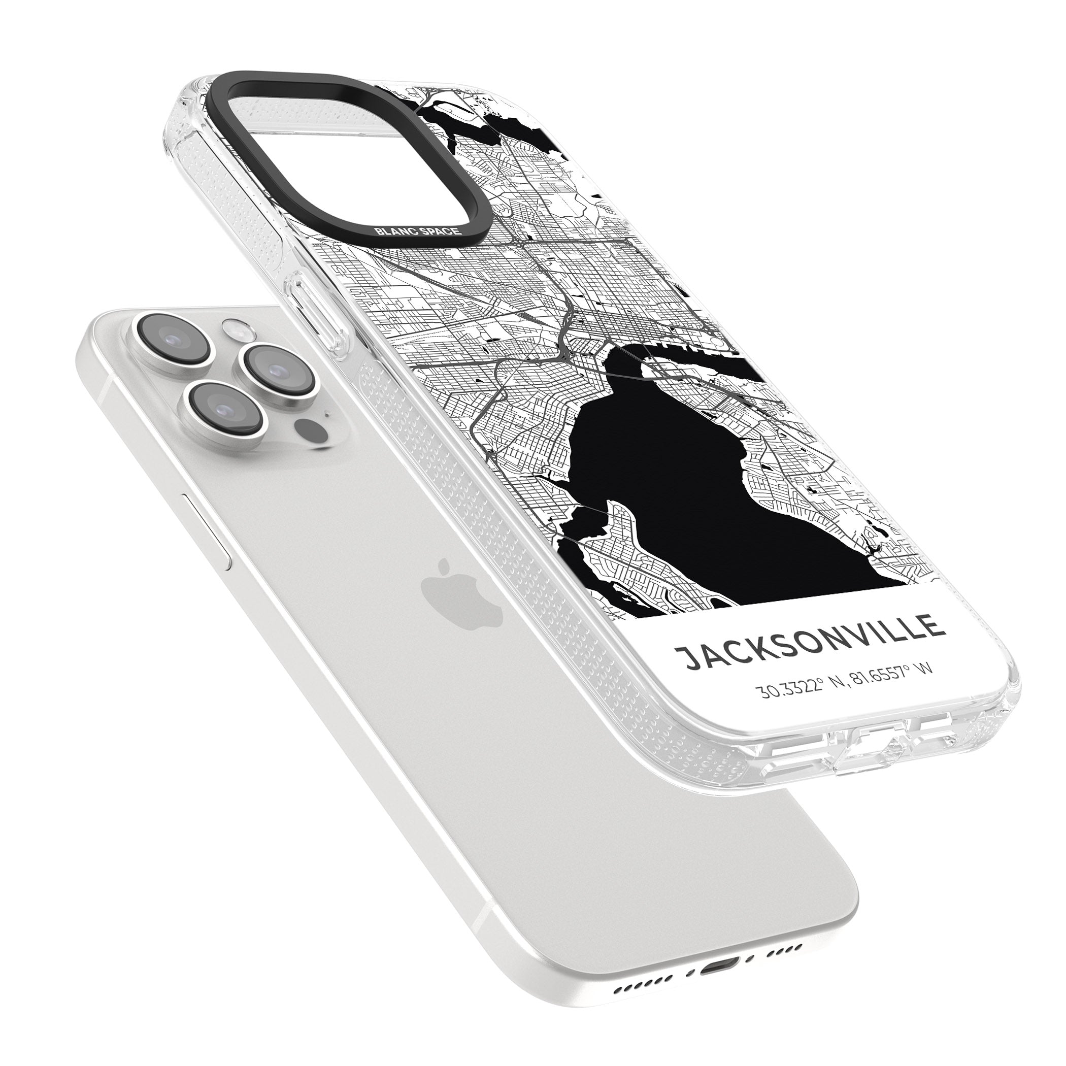 Map of Jacksonville, Florida iPhone 15 Pro Max / 15 Pro / 14 Pro Max / 14 Pro / 13 Pro Clear Case Impact Air - Blanc Space