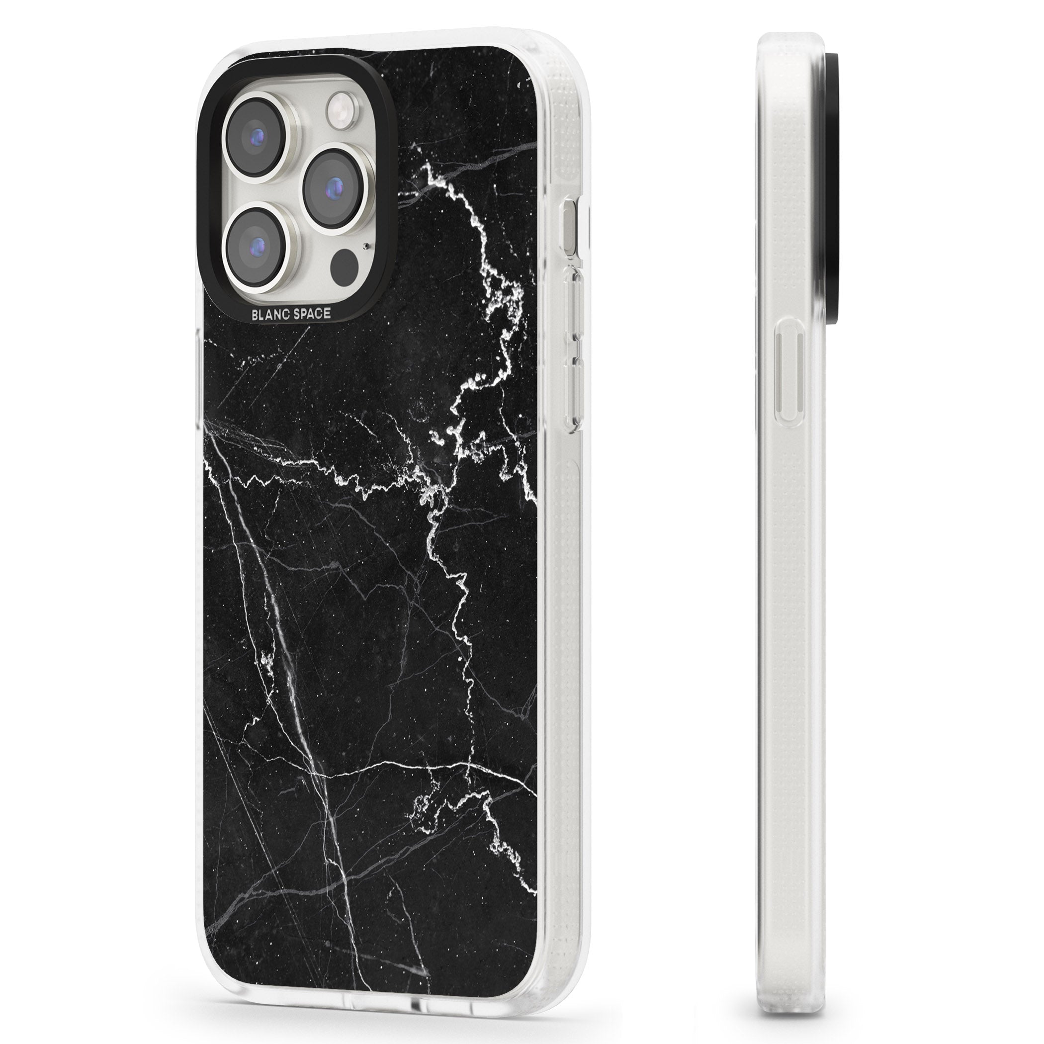Bold Black Marble with White Texture iPhone 15 Pro Max / 15 Pro / 14 Pro Max / 14 Pro / 13 Pro Clear Case Impact Air - Blanc Space