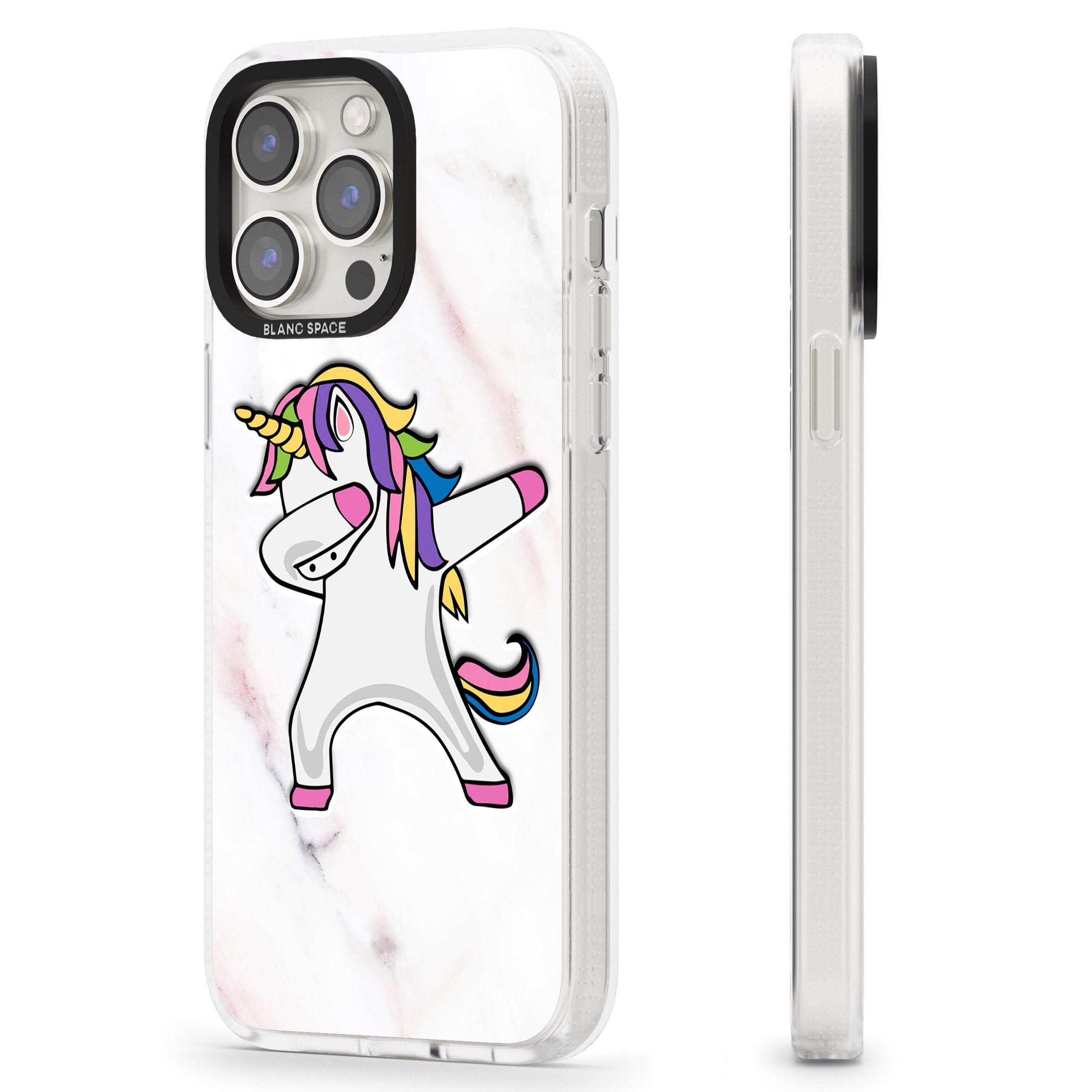 Designer Marble Unicorn Dab iPhone 15 Pro Max / 15 Pro / 14 Pro Max / 14 Pro / 13 Pro Clear Case Impact Air - Blanc Space