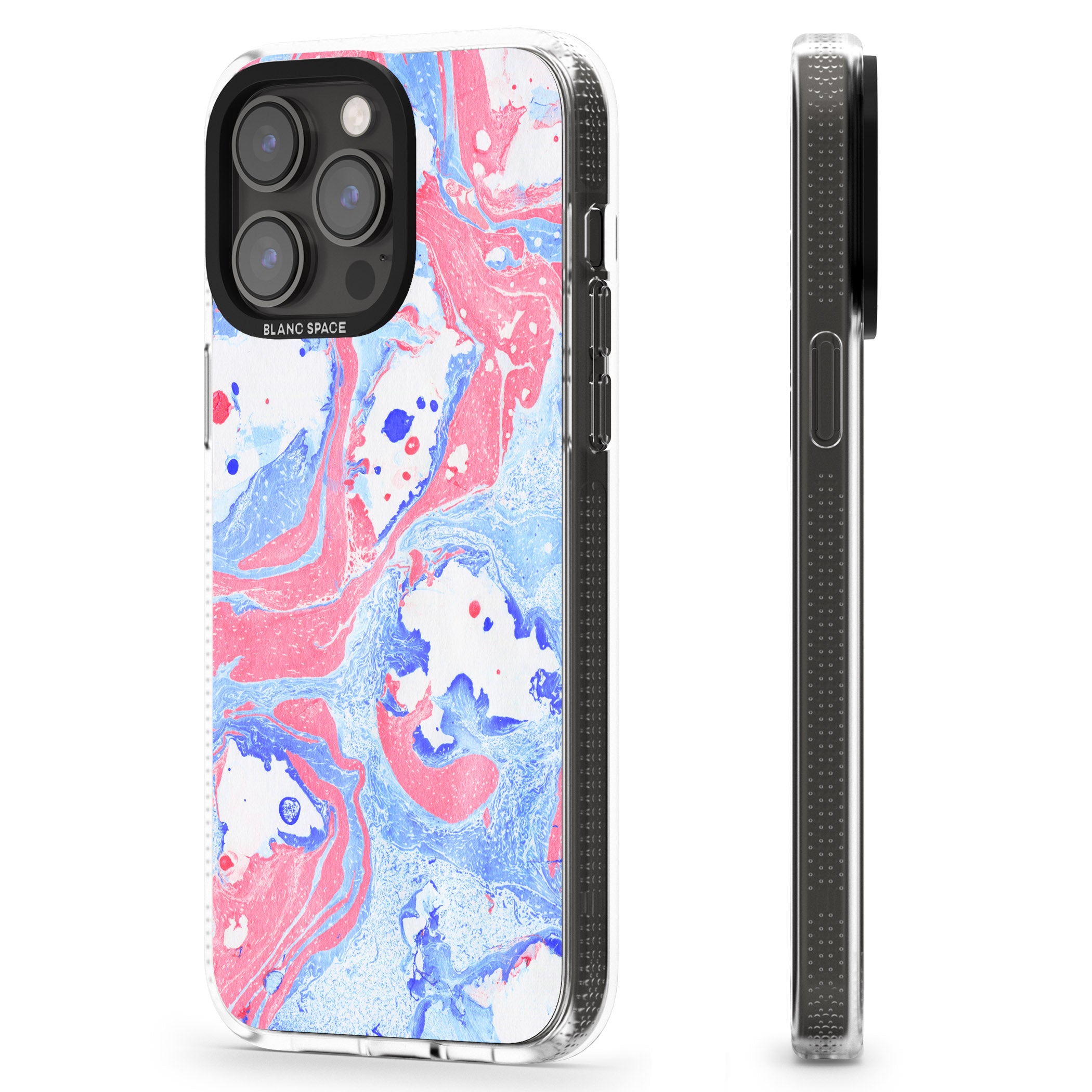 Pink, Blue & White Marbled Paper Pattern iPhone 15 Pro Max / 15 Pro / 14 Pro Max / 14 Pro / 13 Pro Clear Case Impact Air - Blanc Space